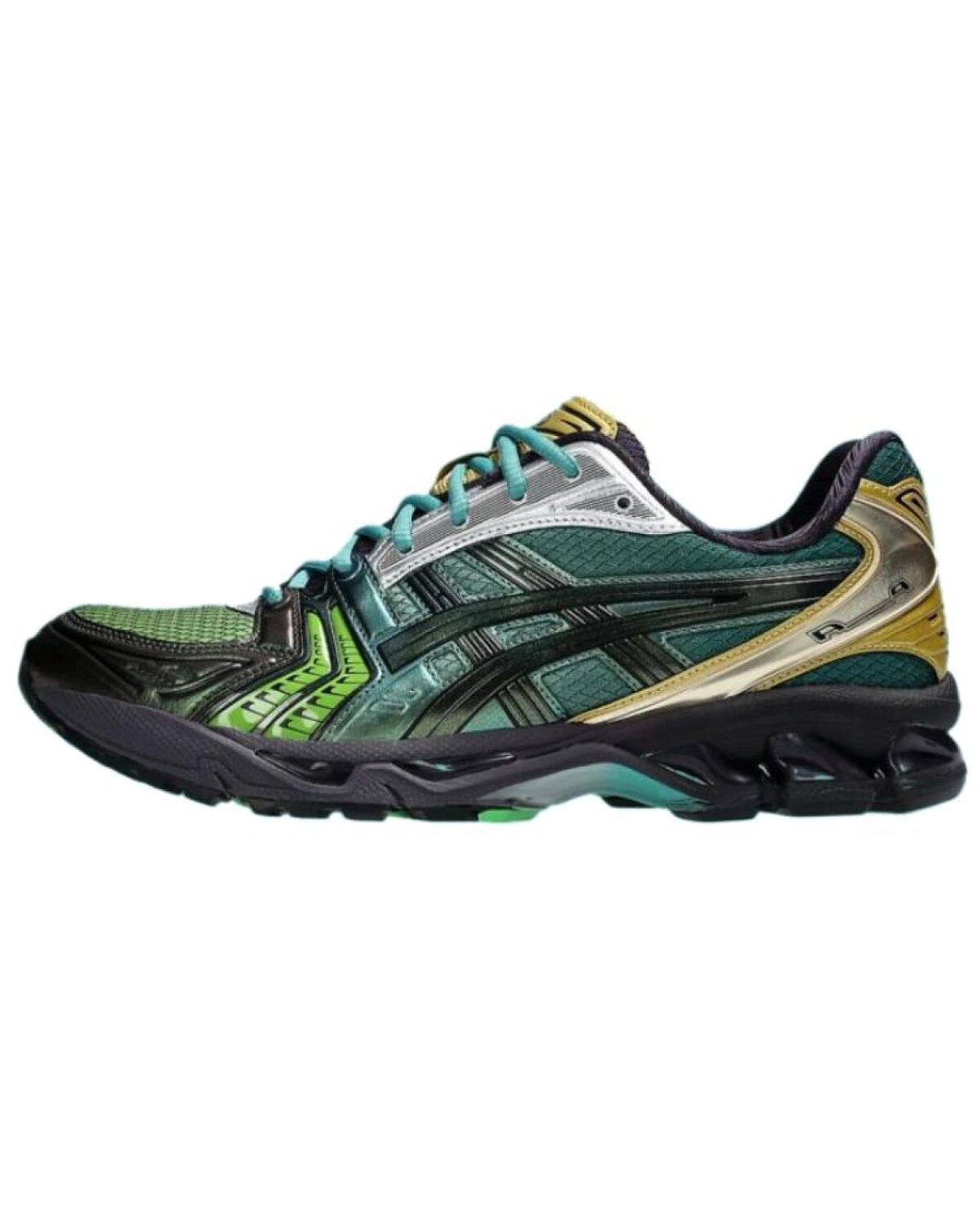 Asics Gel-Kayano 14 кроссовки черно-зеленые дышащие картинка