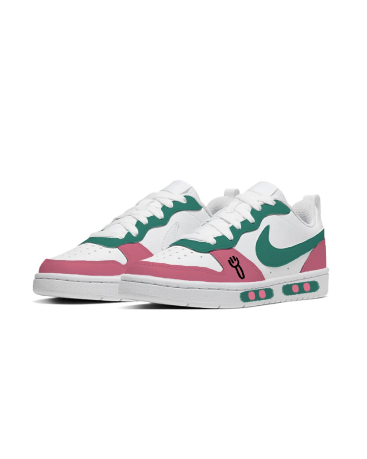 Nike Court Borough детские кроссовки кожаные бело-зелено-розовые картинка