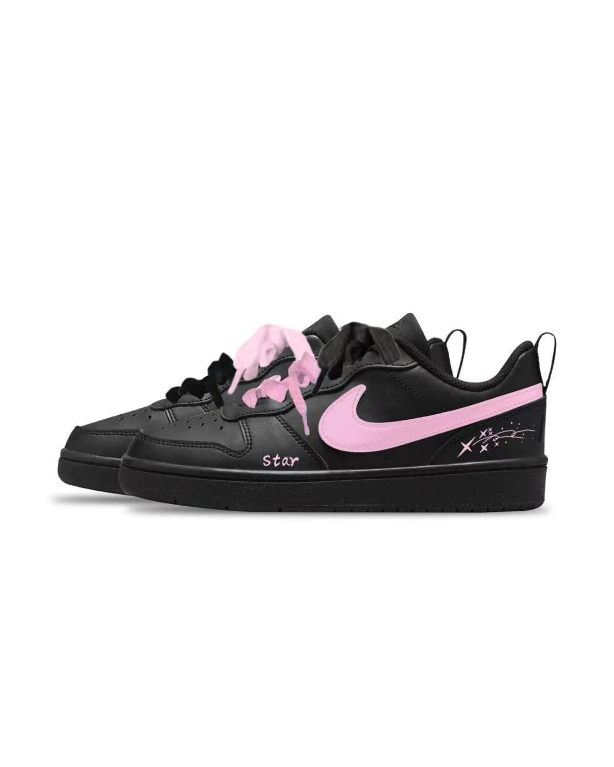 Nike Court Borough унисекс кеды кожаные черно-розовые для школьного стиля картинка