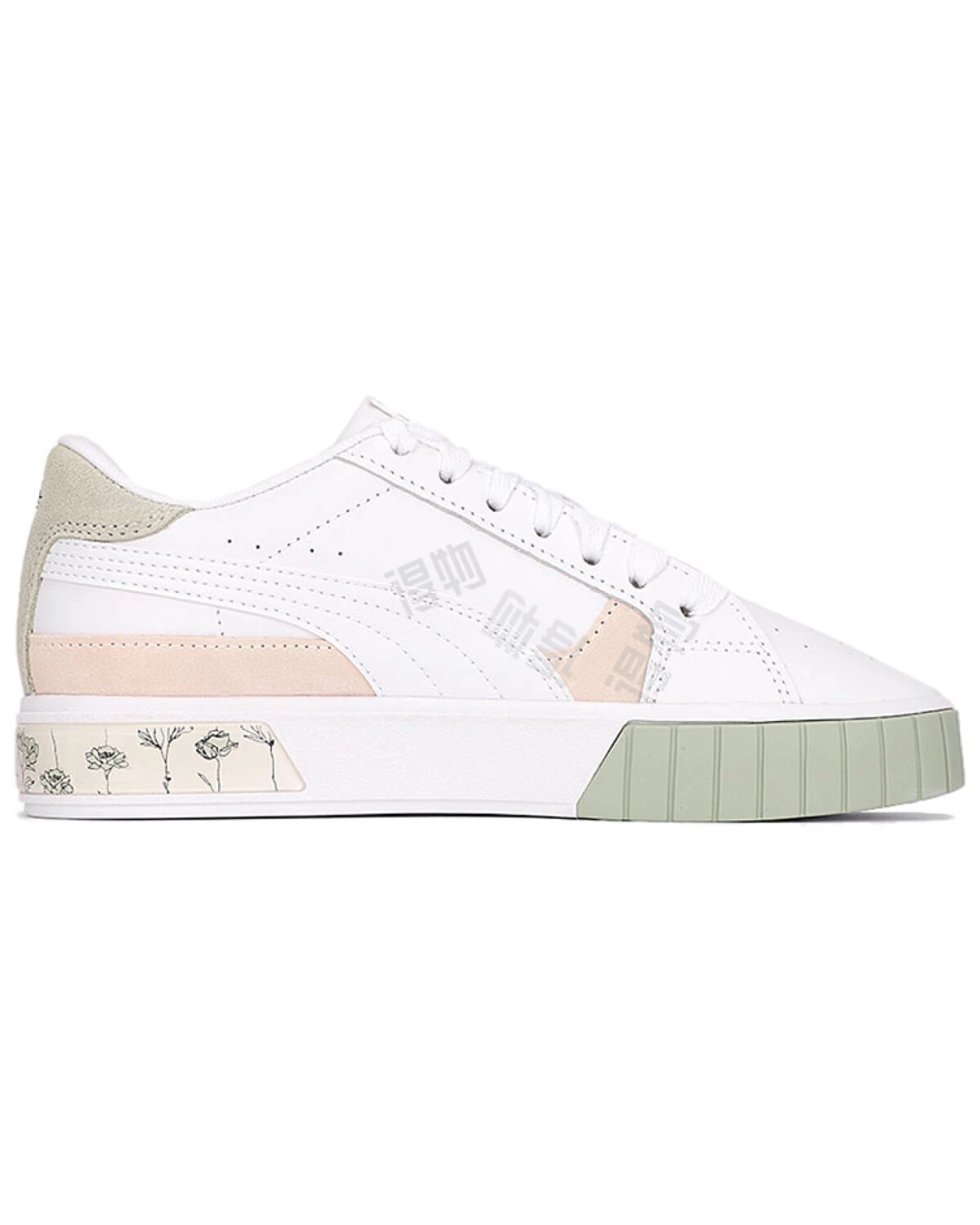PUMA Cali Star женские кеды бело-зелено-розовые кожаные картинка