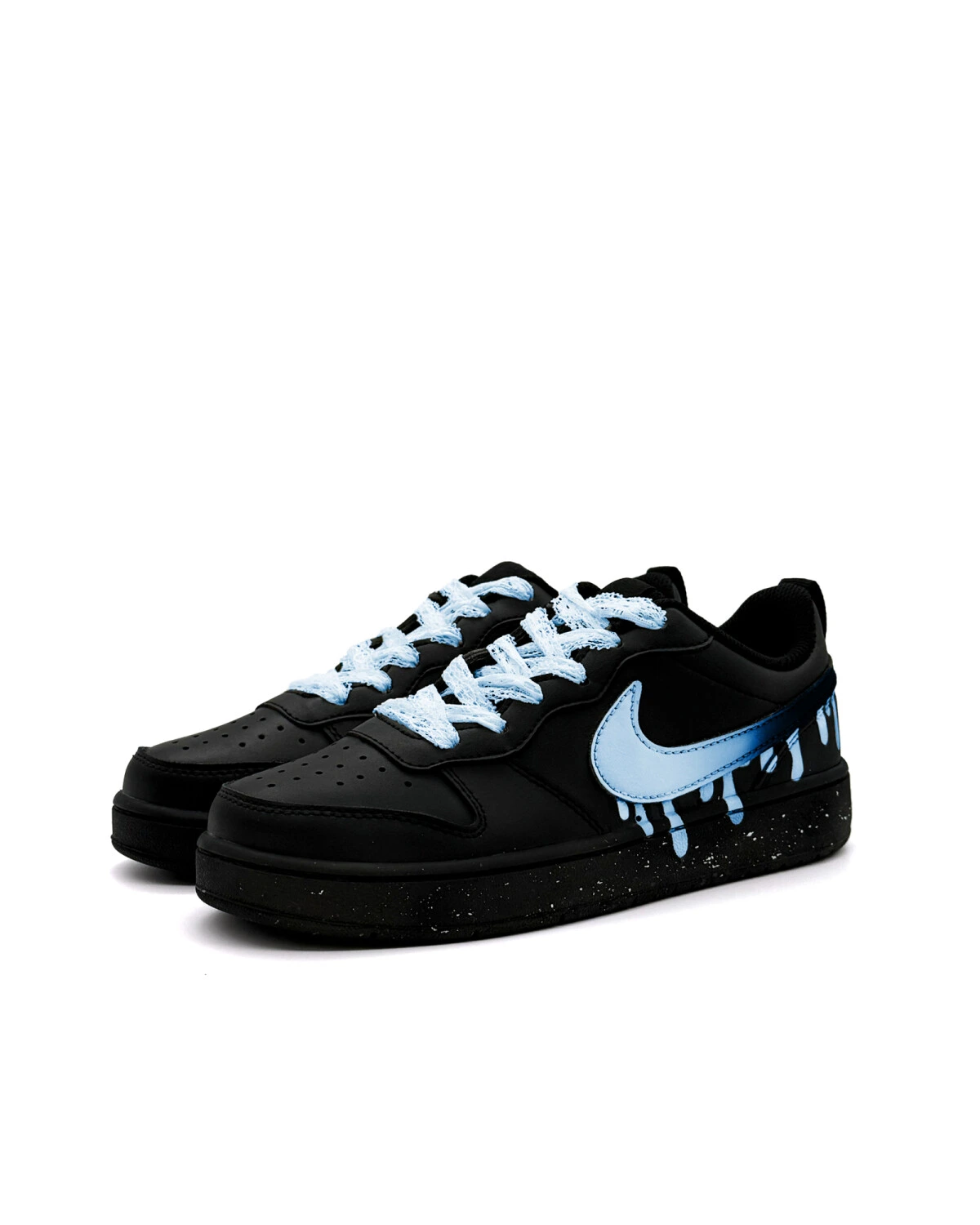 Nike Court Borough детские кеды кожаные черно-голубые картинка