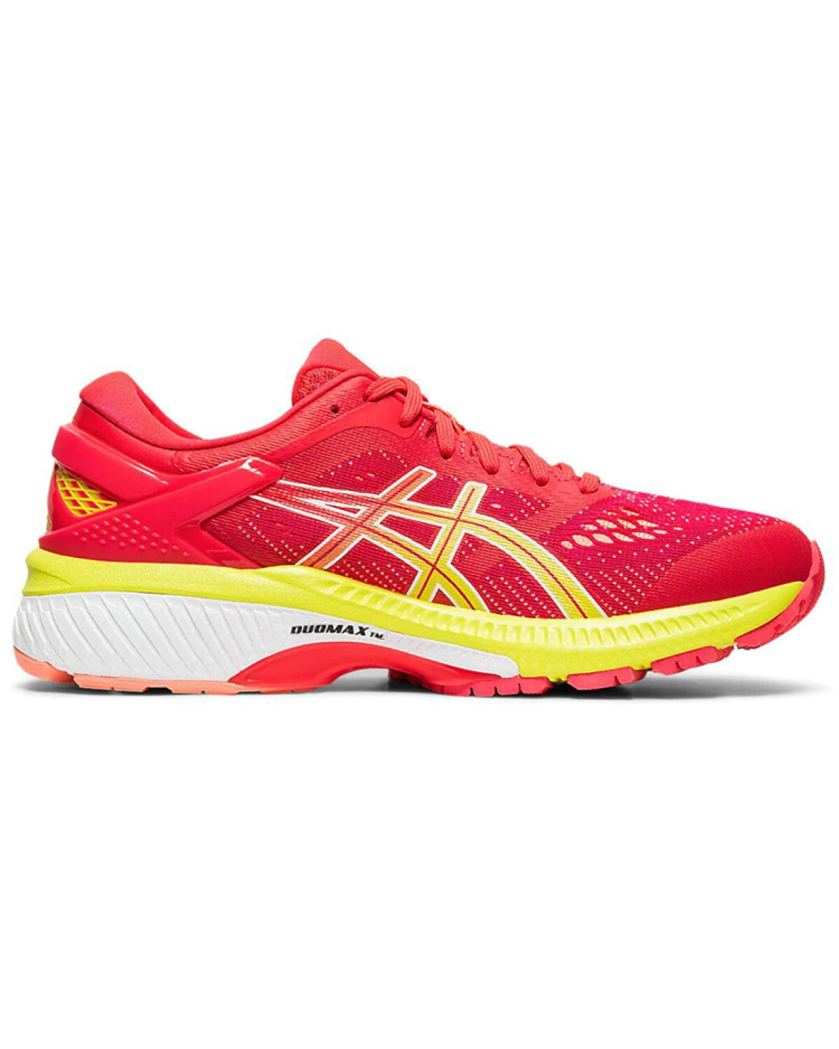Asics Gel-Kayano 26 женские кроссовки для бега с комбинированным верхом красно-жёлтые картинка