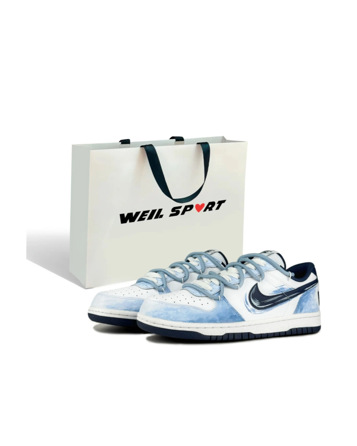 Nike Big мужские кроссовки сине-белые с градиентным дизайном и ручной росписью картинка