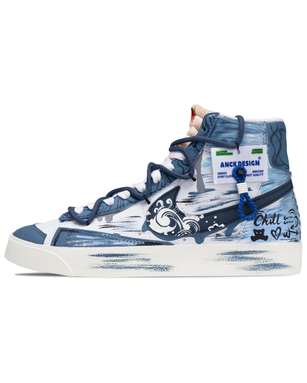 Nike Blazer Blue Note unisex кроссовки сине-белые с ручной росписью картинка