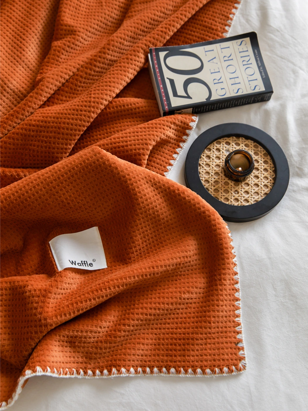 Легкое вафельное одеяло из вельвета (Карамельный) картинка