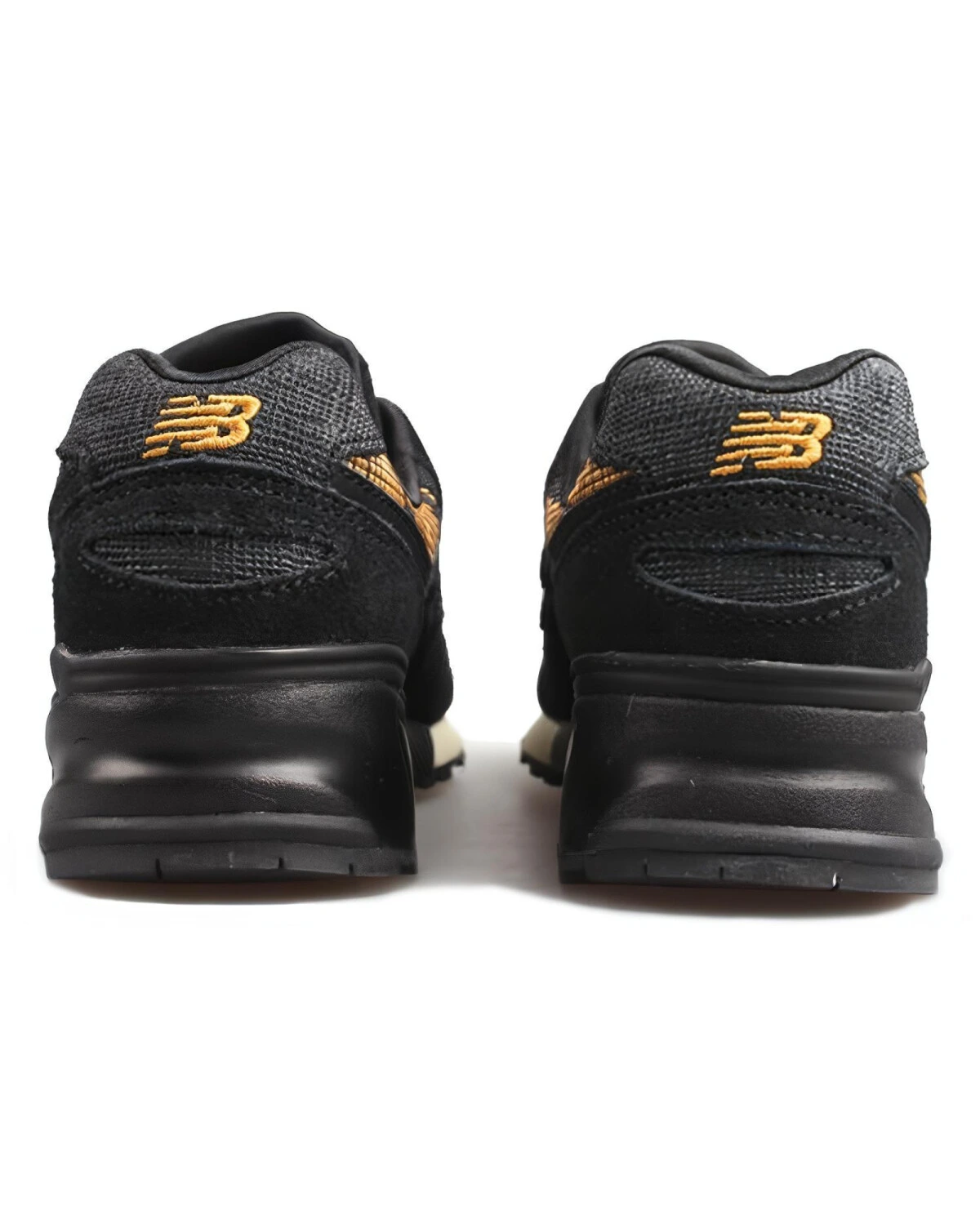 New Balance NB 999 женские кроссовки чёрно-жёлтые из кожи и нейлона картинка