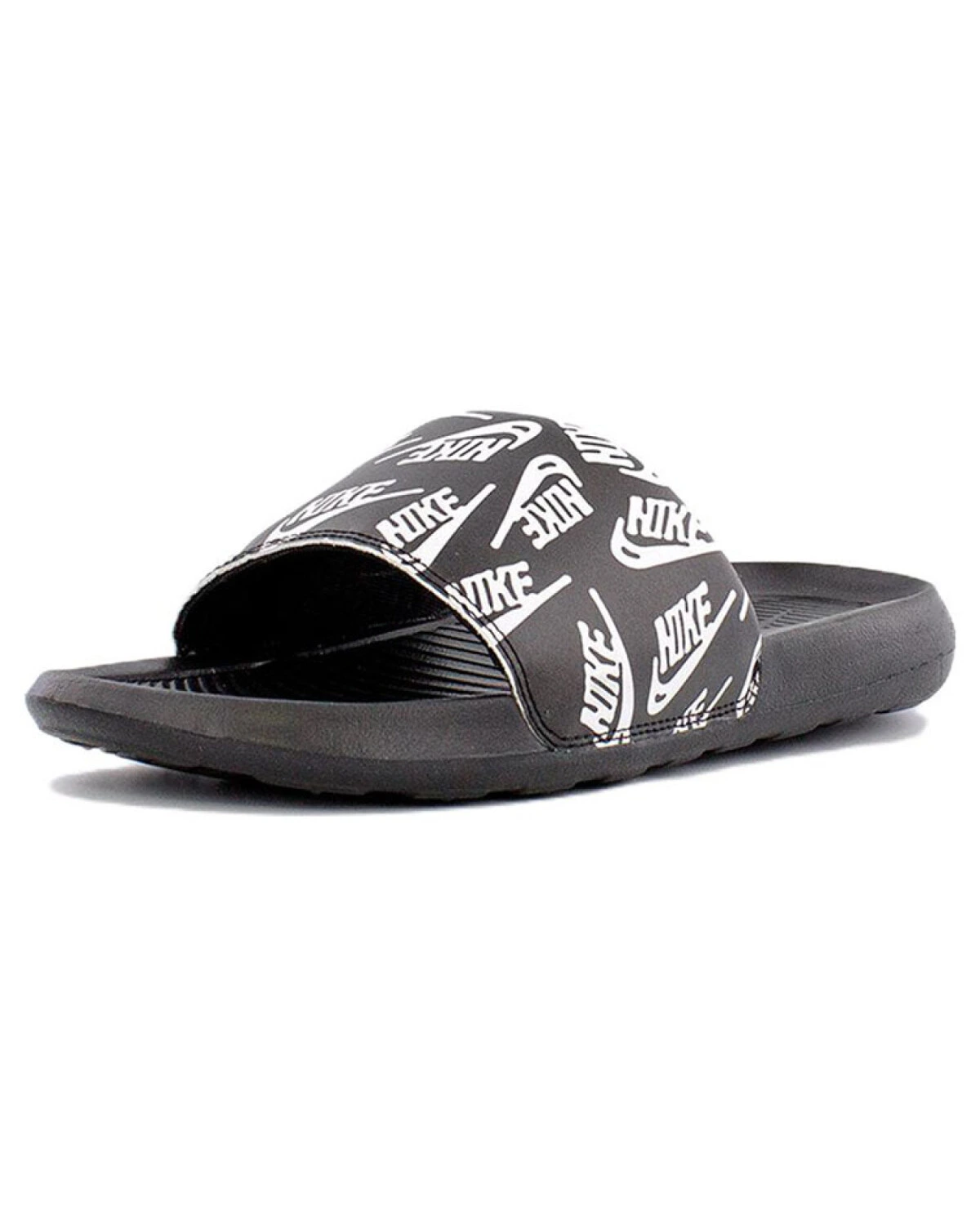 Nike VICTORI ONE SLIDE домашние тапочки чёрные с белым принтом картинка