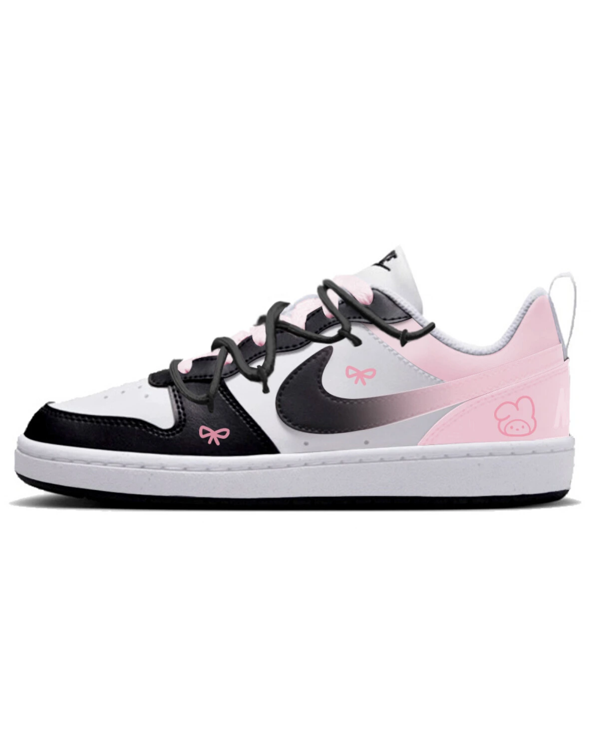 Nike Court Borough детские кеды черно-розовые синтетические повседневные картинка