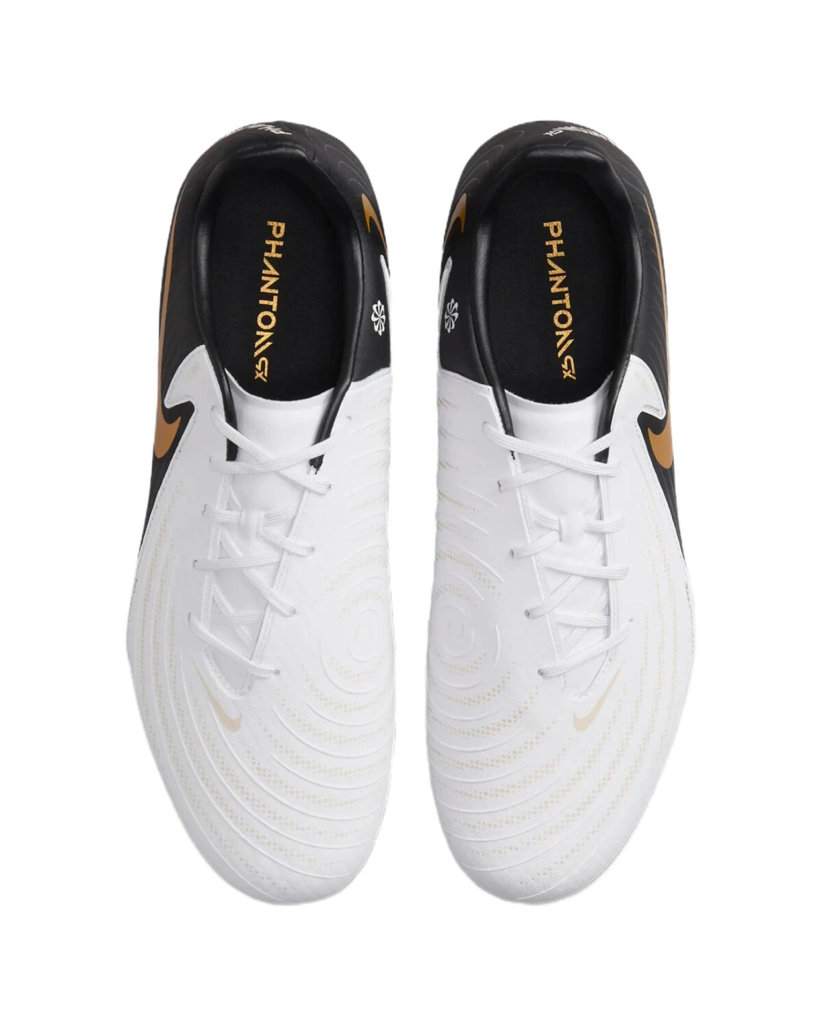 Nike Phantom GX 2 унисекс футбольные бутсы для искусственного газона бело-черные с золотым картинка