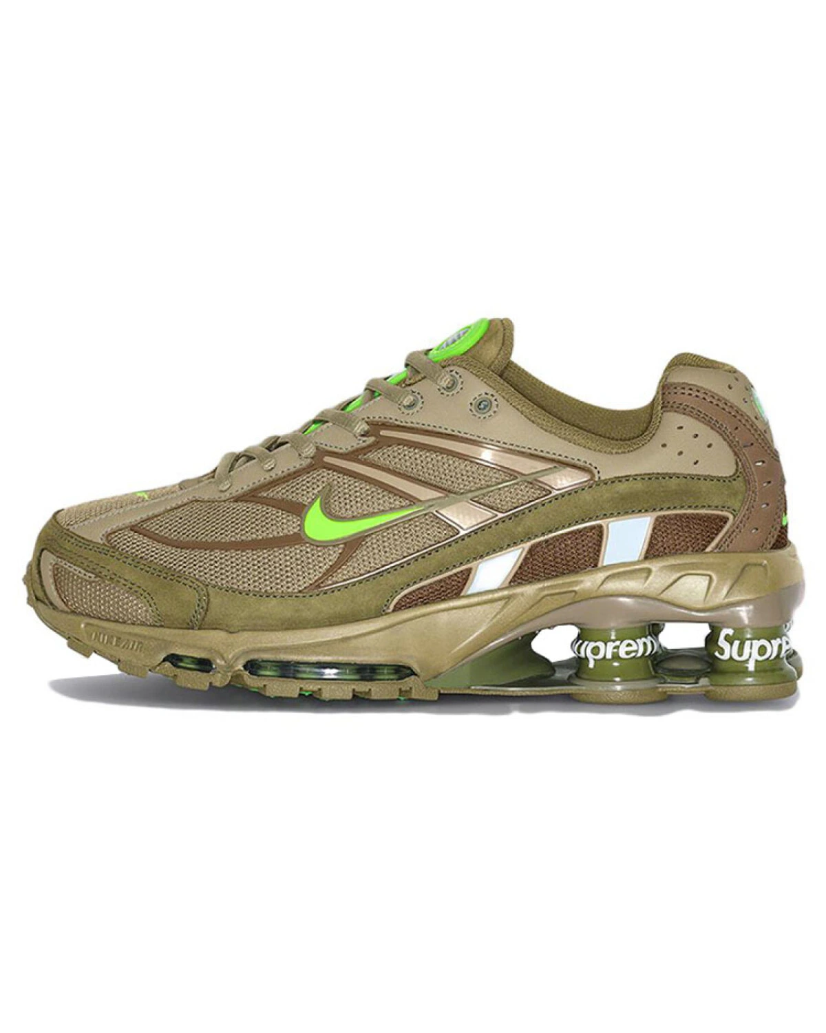 Nike Shox Ride 2 unisex кроссовки оливкового цвета из текстиля и кожи картинка