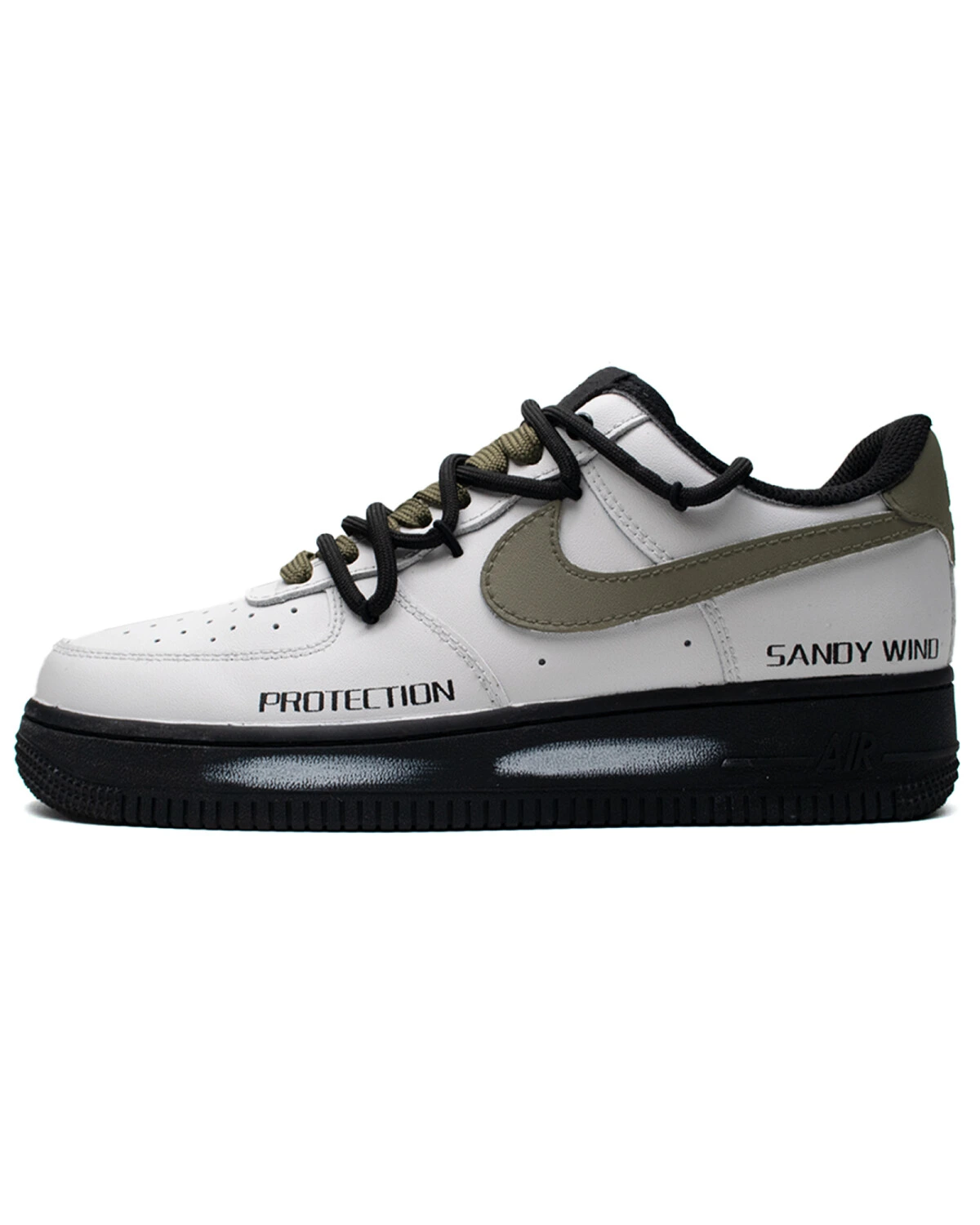 Nike Air Force 1 unisex кроссовки черно-белые с зеленым картинка