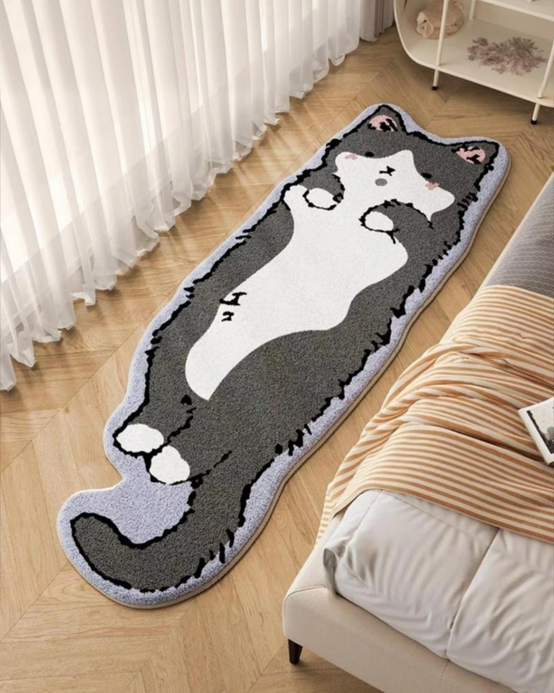 Коврик в виде милого кота, мягкий и пушистый (серый, белый) картинка