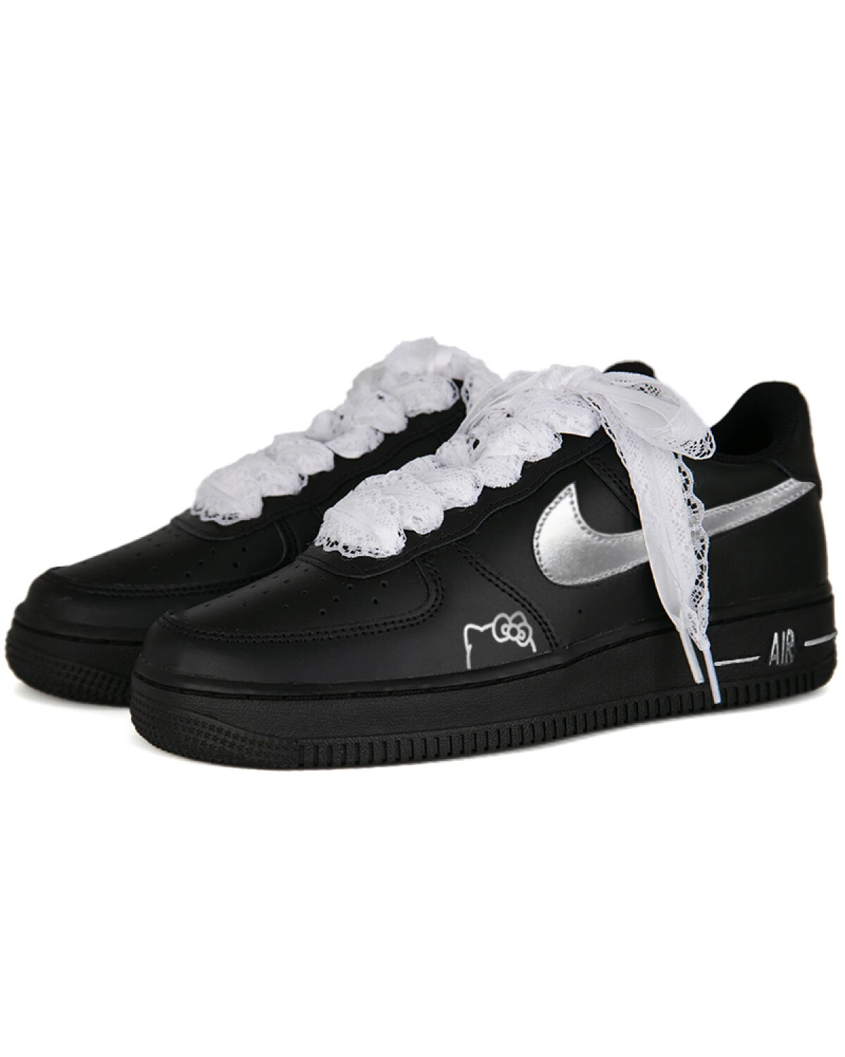 Nike Air Force 1 unisex кроссовки черно-серебряные с принтом кошки картинка