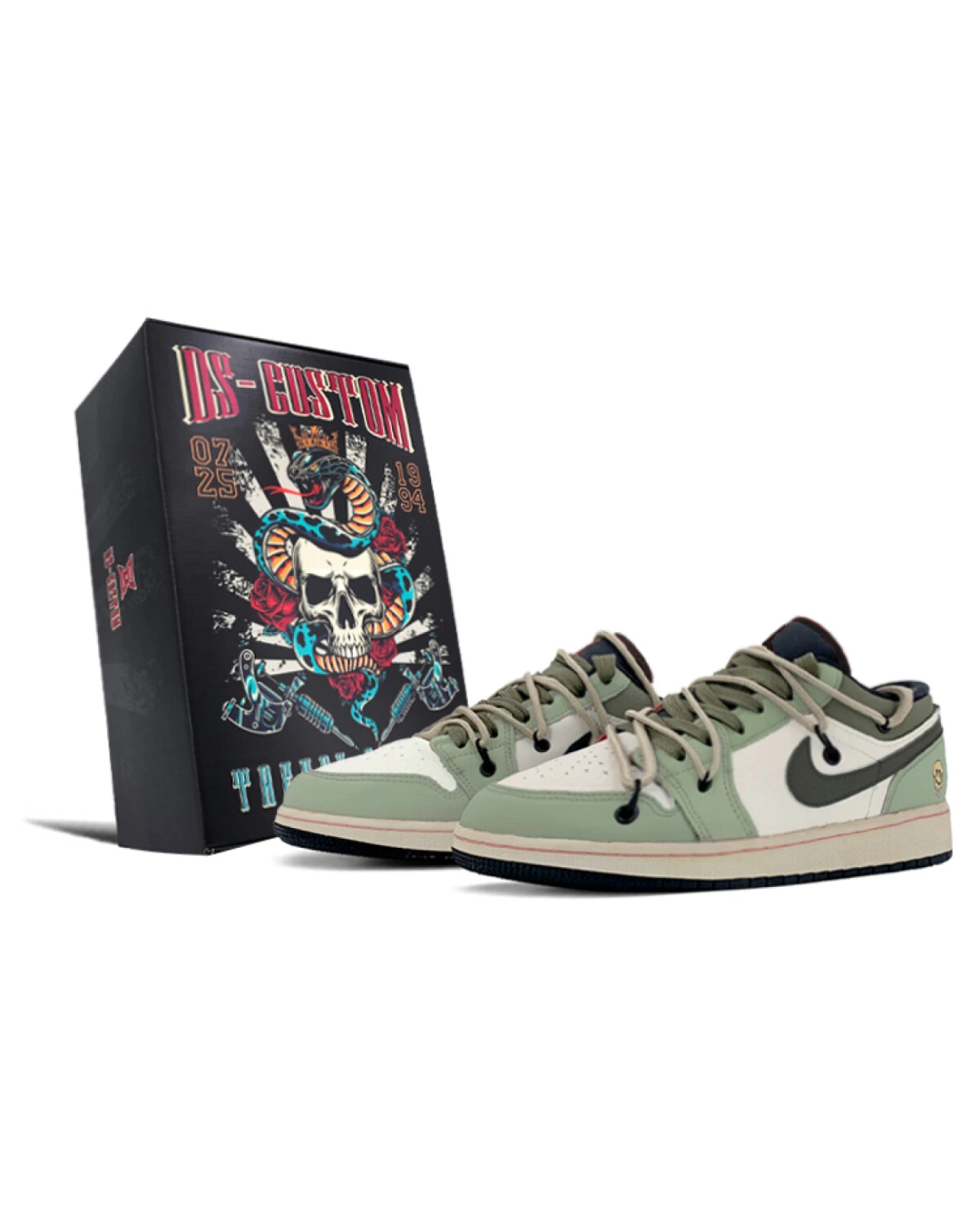 Jordan Air Jordan 1 Low мужские кроссовки темно-зеленые с принтом черепа и смайлика картинка