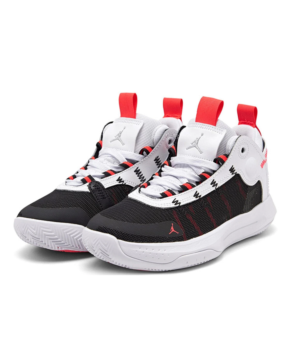 Jordan Jumpman 2020 детские баскетбольные кроссовки мид-топ бело-чёрные с красными акцентами картинка