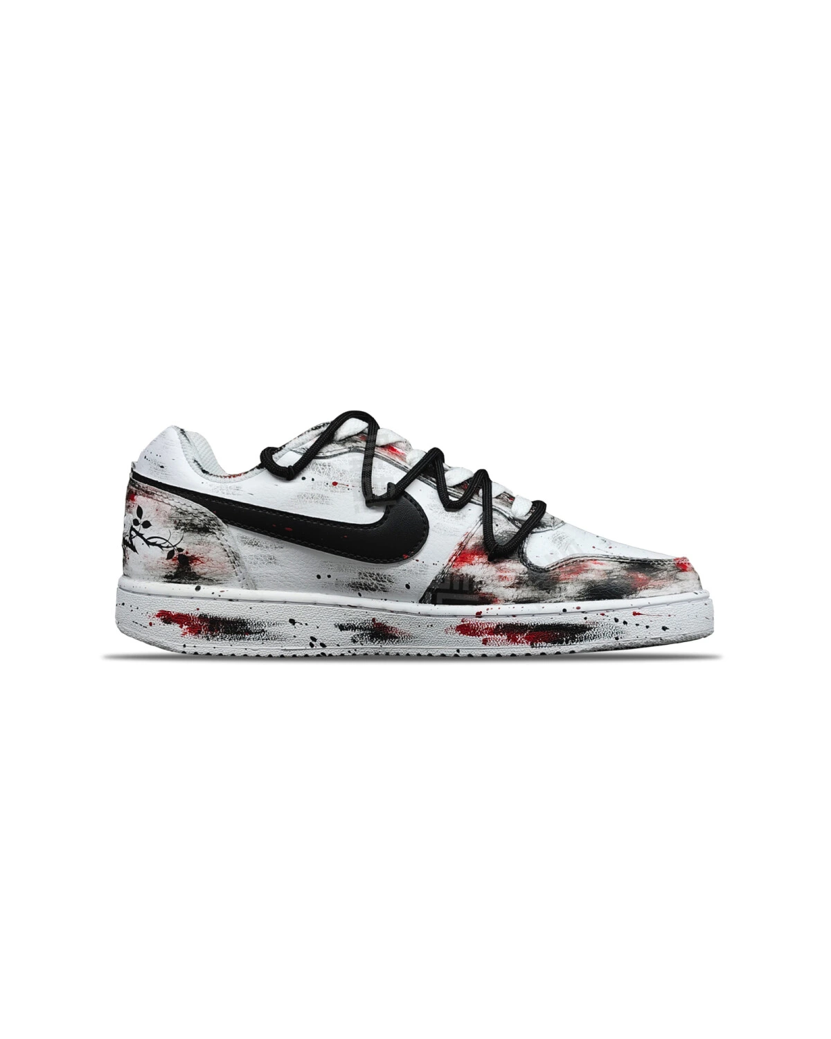Nike EBERNON мужские кеды черно-белые с красным из синтетики и кожи картинка