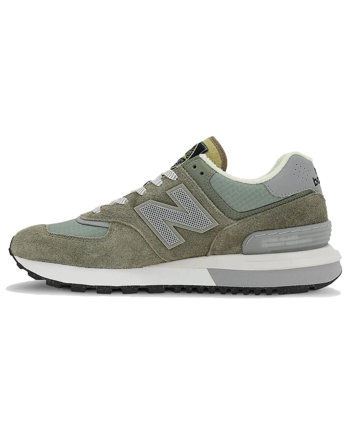 New Balance 574 унисекс кроссовки серо-коричневые из ткани и кожи для города и бега картинка