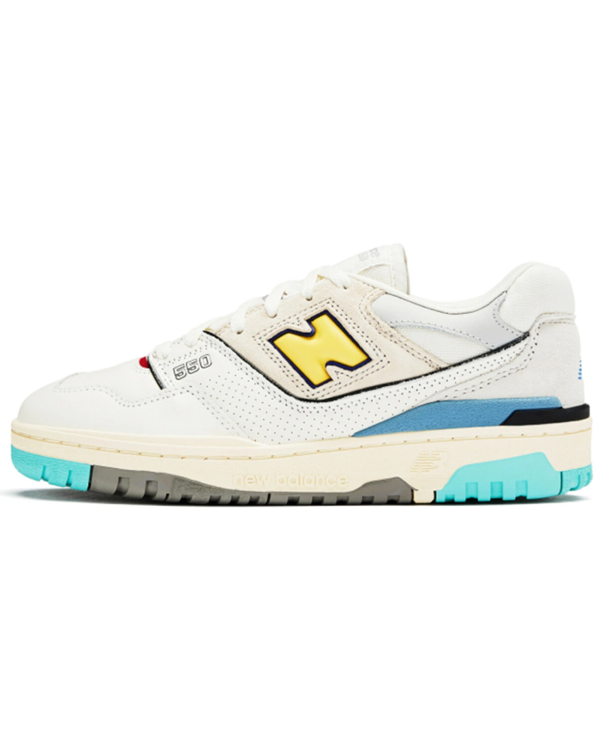 New Balance 550 unisex кроссовки белые с серо-голубыми вставками картинка