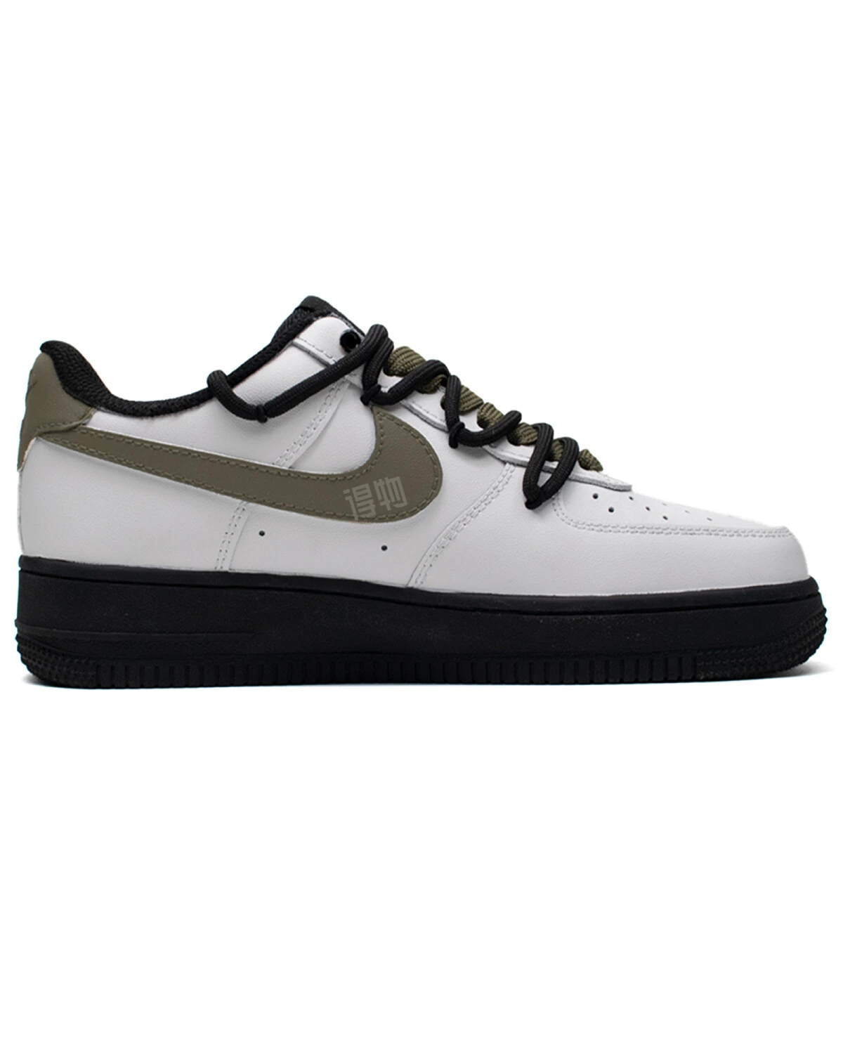 Nike Air Force 1 unisex кроссовки черно-белые с зеленым картинка