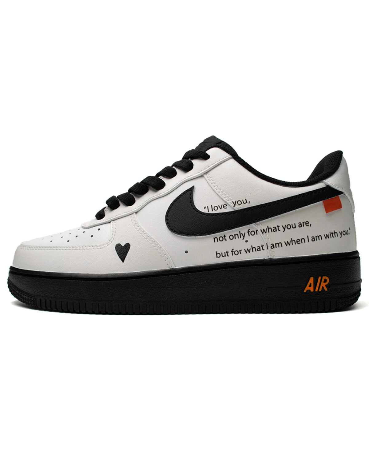 Nike Air Force 1 унисекс кроссовки противоскользящие черно-белые с оранжевым картинка