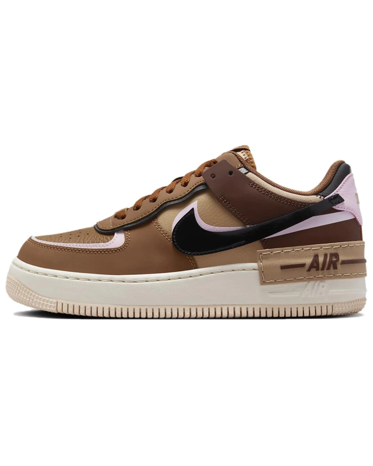 Nike Air Force 1 SHADOW женские кроссовки кожаные коричневые картинка