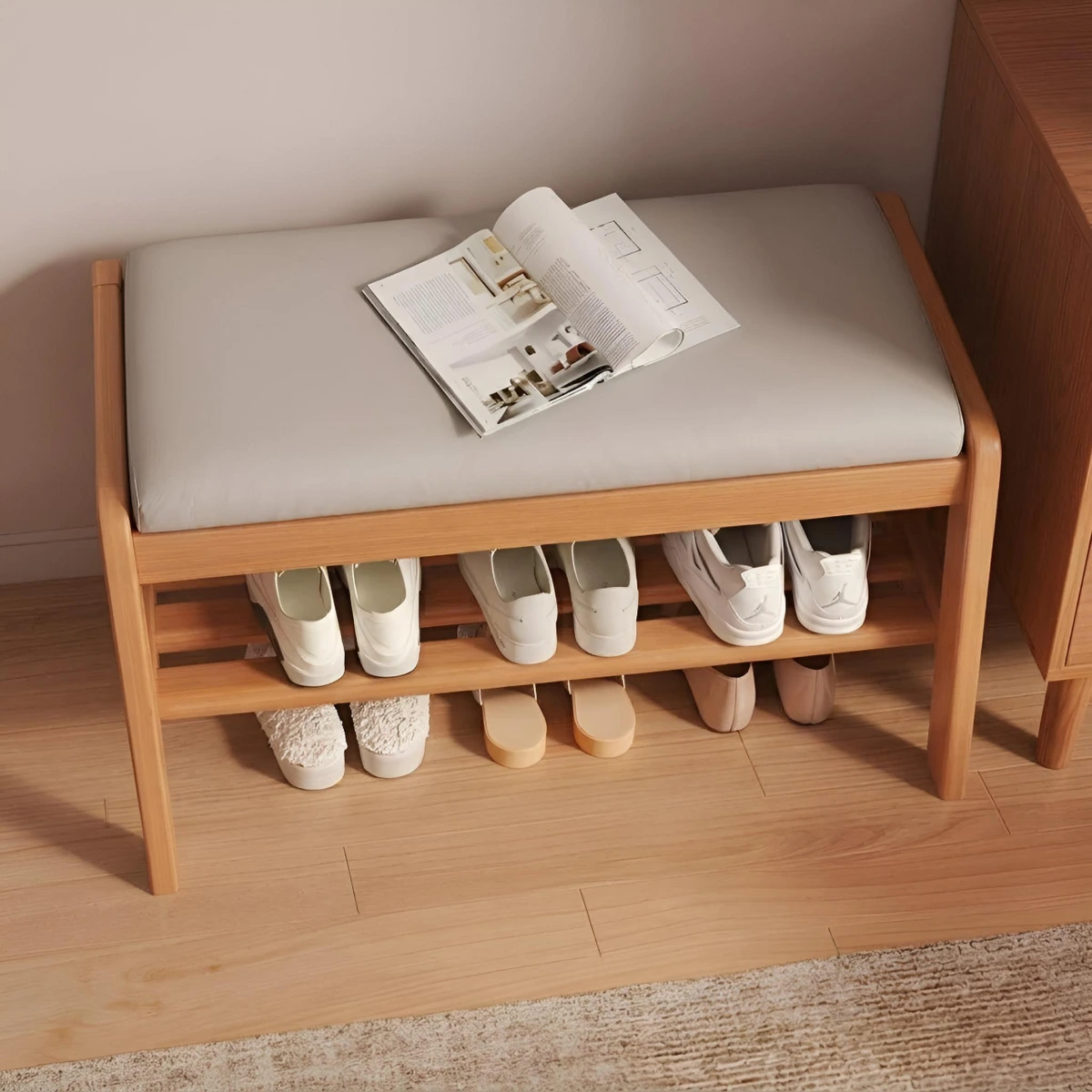 Обувница-банкетка с мягким сиденьем 80см (Бежевый) картинка