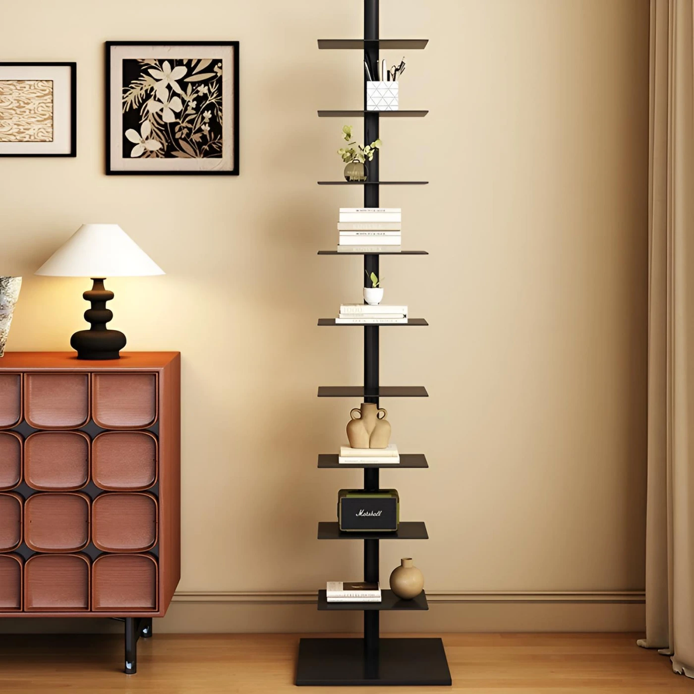 Металлическая напольная стойка-стеллаж для книг картинка