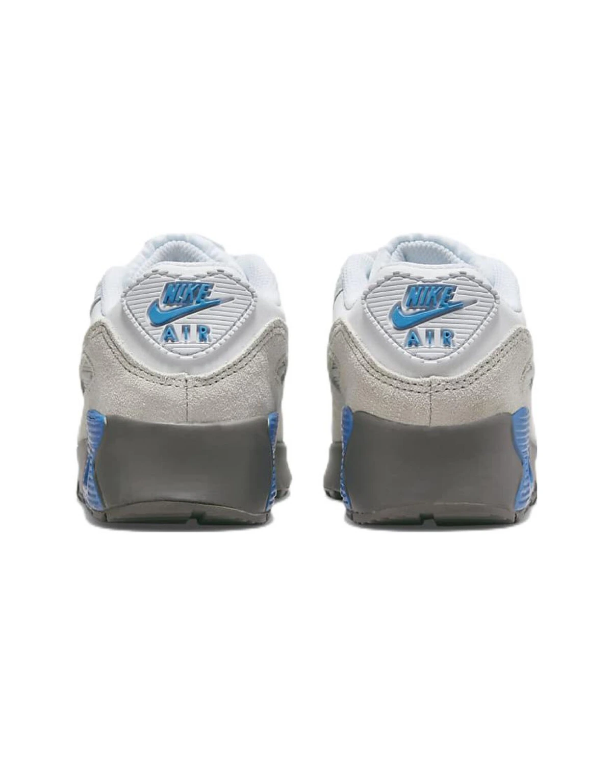 Nike Air Max 90 детские кроссовки бело-серые с синим акцентом картинка