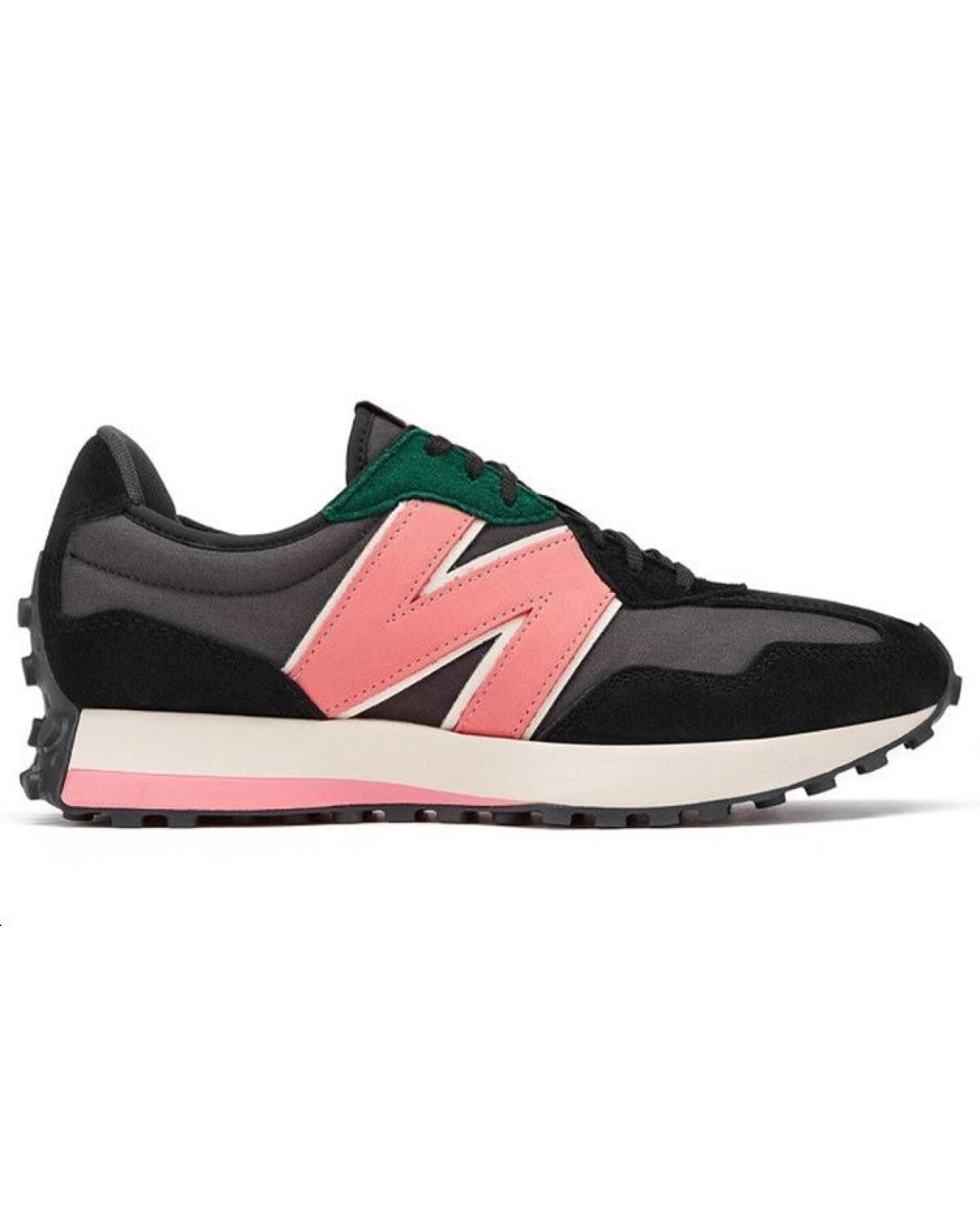 New Balance 327 унисекс кроссовки черно-оранжевые из ткани и кожи картинка