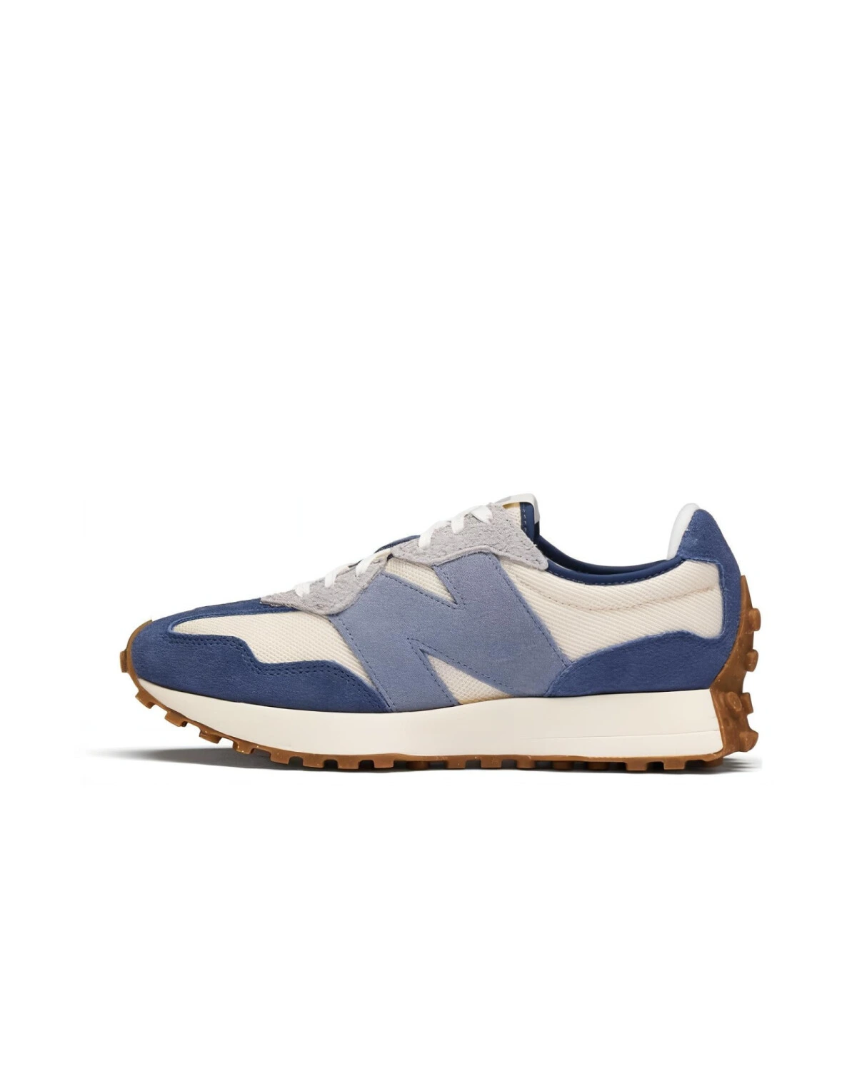 New Balance NB 327 unisex кроссовки для бега сине-белые из ткани и кожи картинка