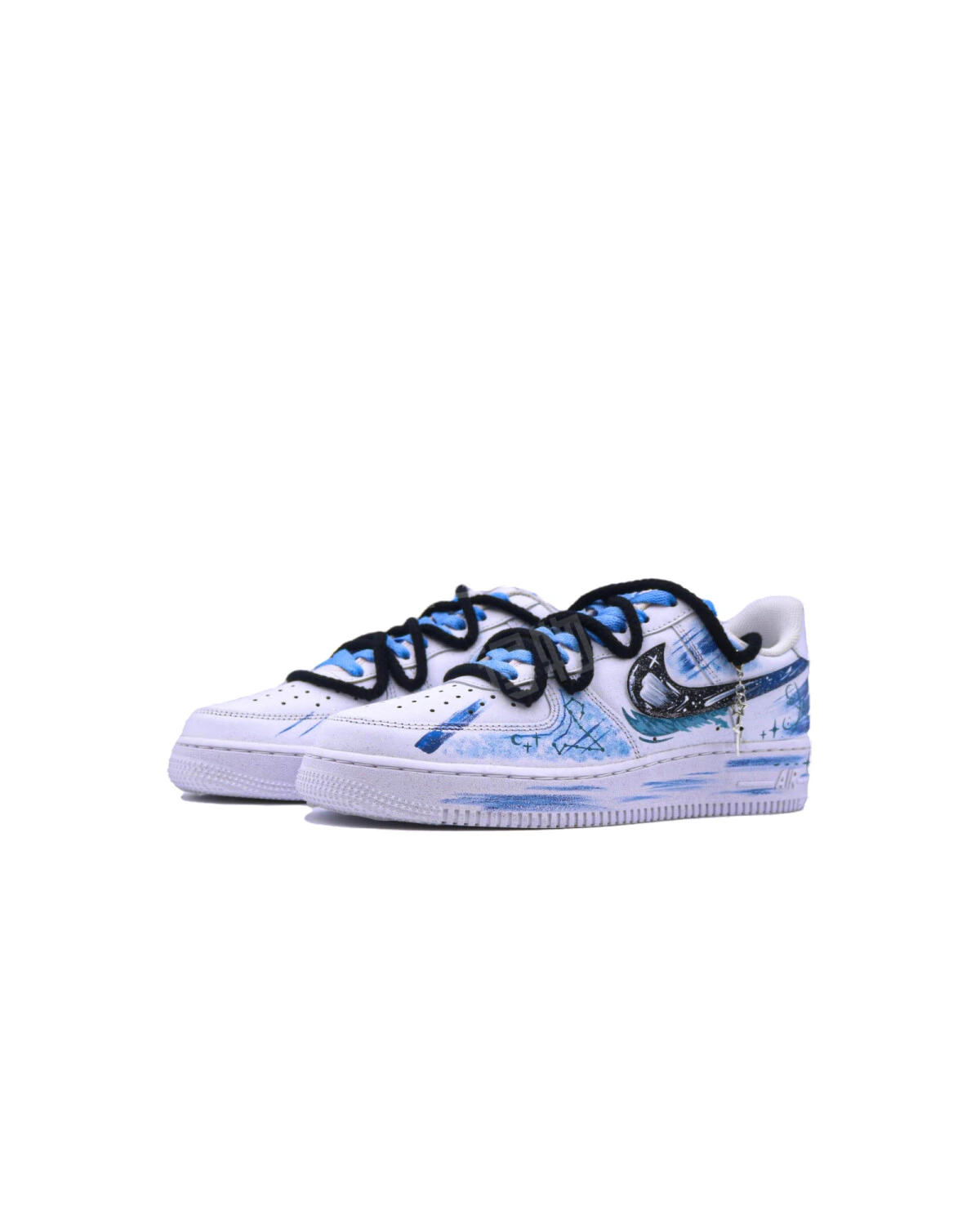 Nike Air Force 1 Unisex кроссовки с ручной росписью сине-белые картинка
