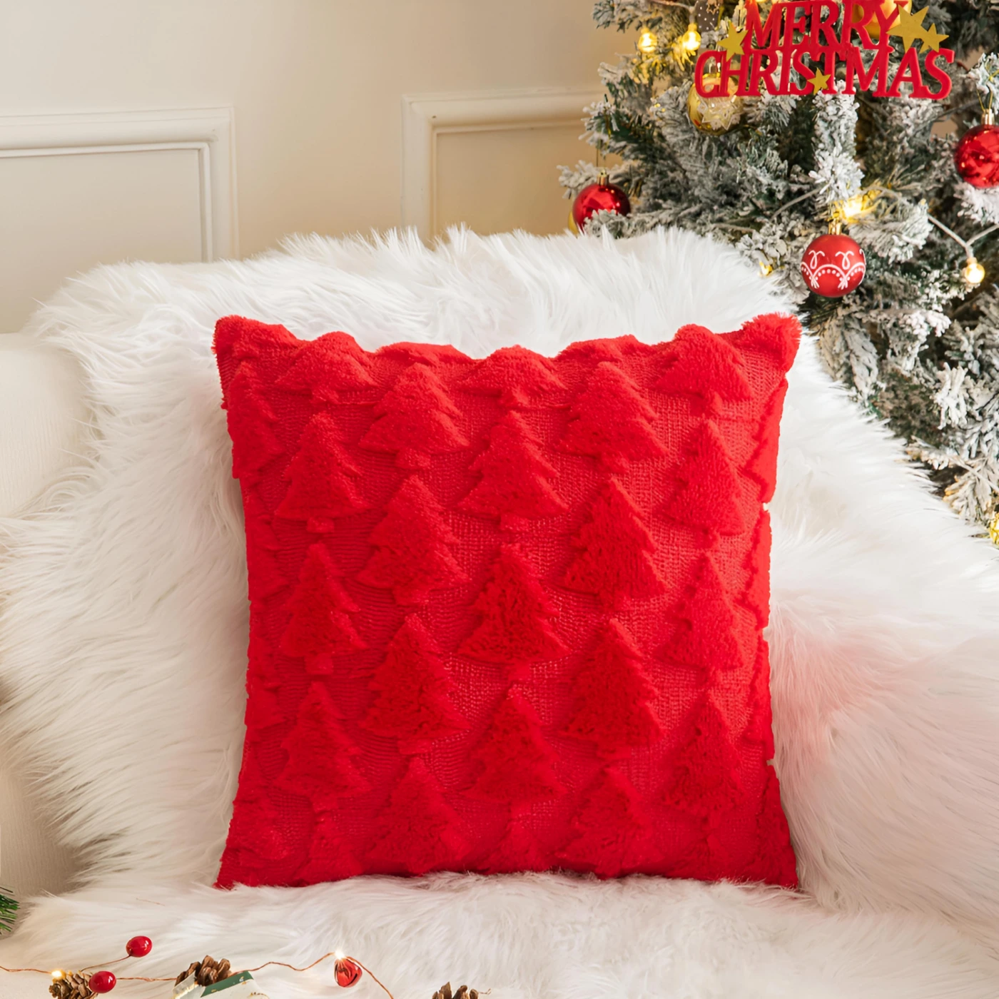 Рождественский чехол на подушку с ёлками картинка