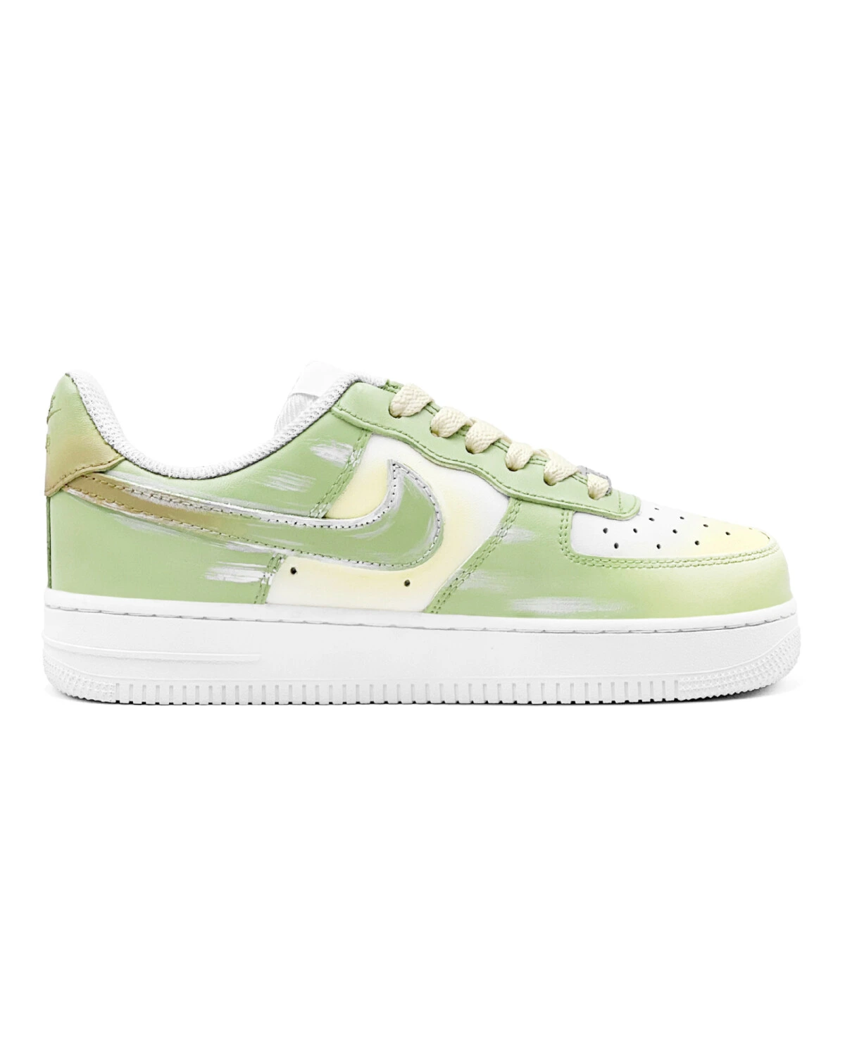 Nike Air Force 1 женские повседневные кроссовки зелено-желтые с медвежьим принтом картинка