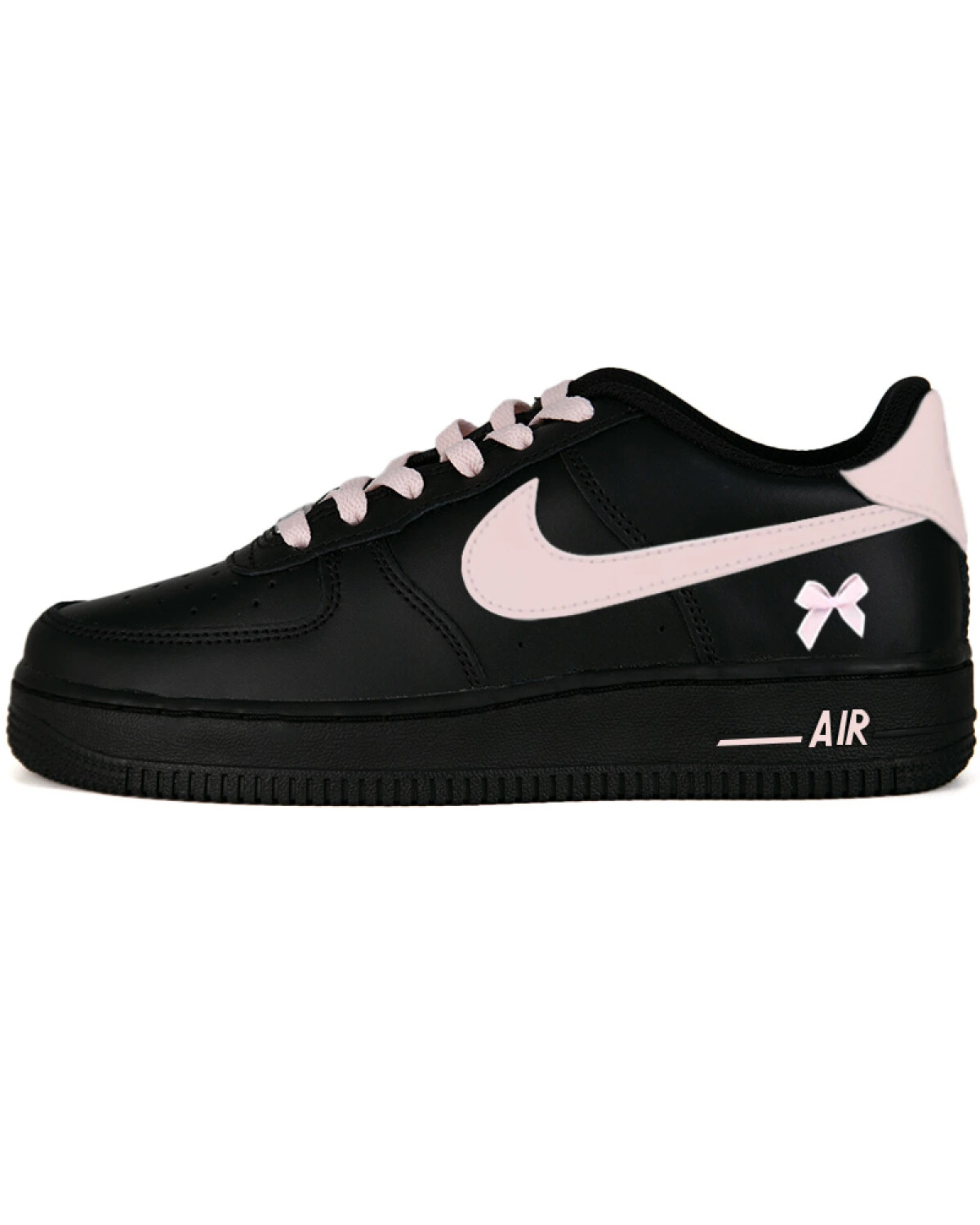 Nike Air Force 1 Black Knight унисекс кроссовки черно-розовые с бантом картинка