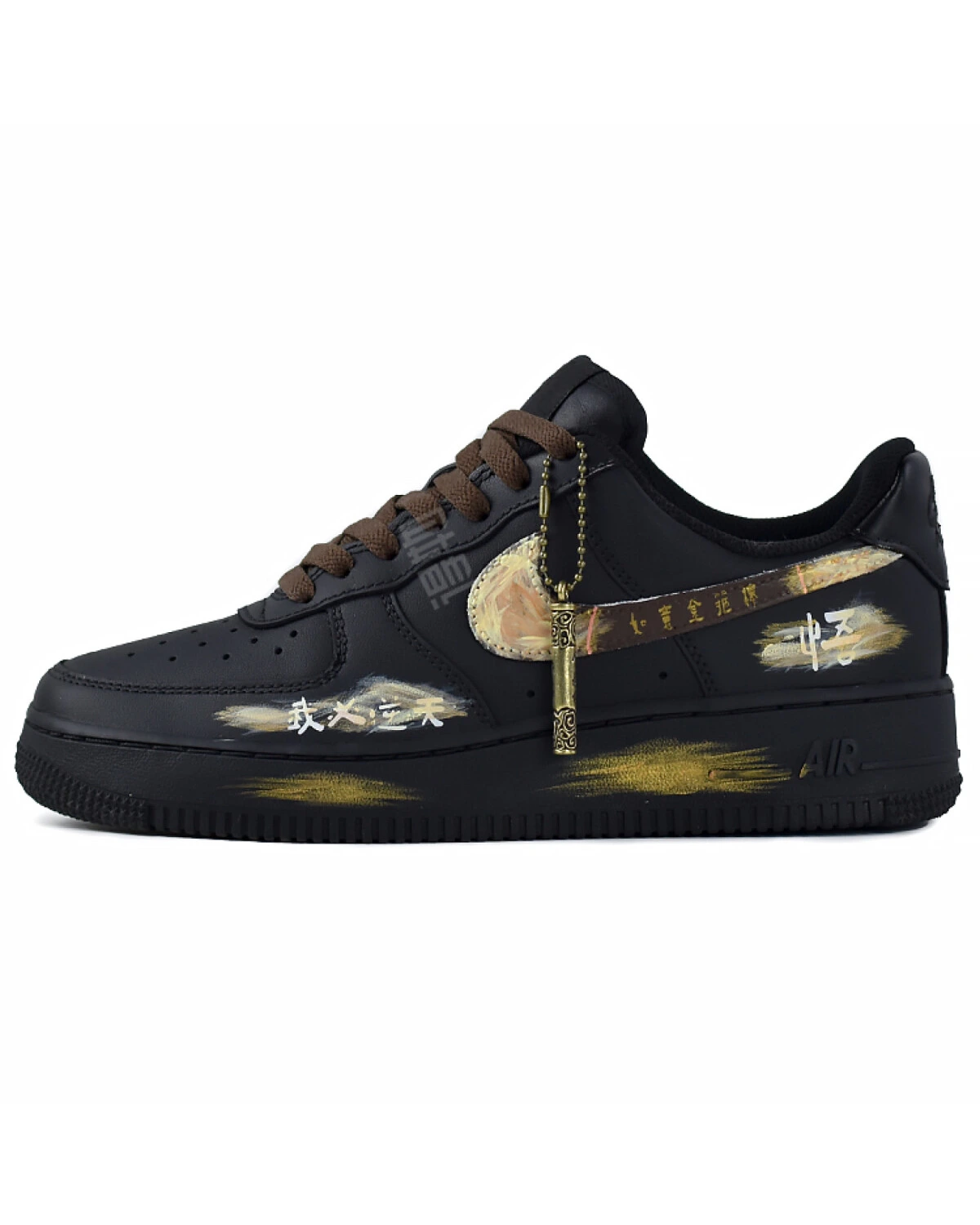 Nike Air Force 1 унисекс кроссовки черно-золотые с антипробуксовкой картинка