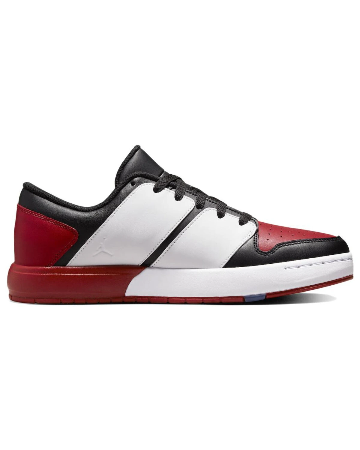 Jordan Nu Retro 1 унисекс кроссовки чёрно-белые с красными акцентами картинка