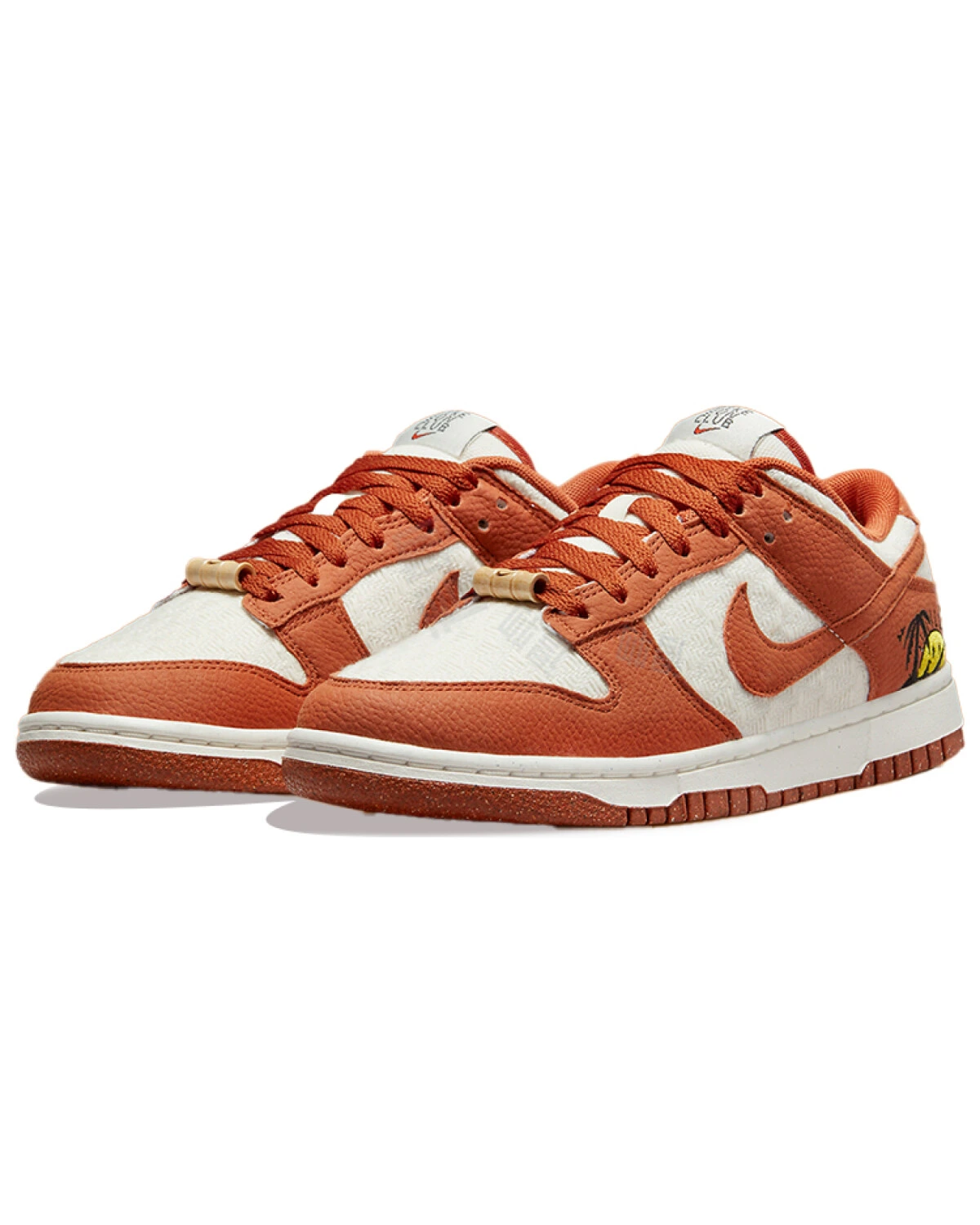 Nike Dunk Low Sun Club женские кроссовки из ткани и кожи бело-оранжевые картинка