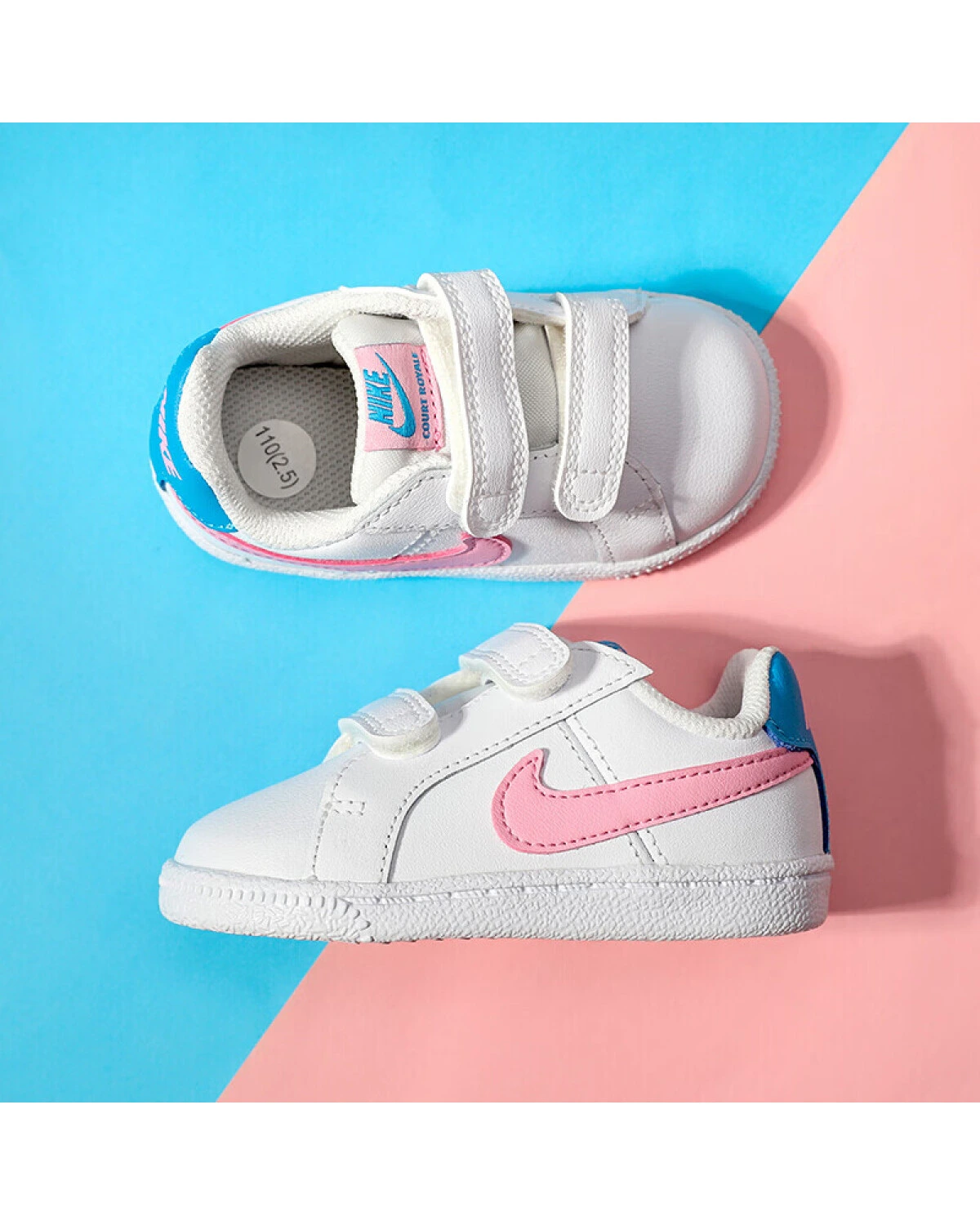 Nike Velcro Детские кеды бело-голубо-розовые с липучкой картинка