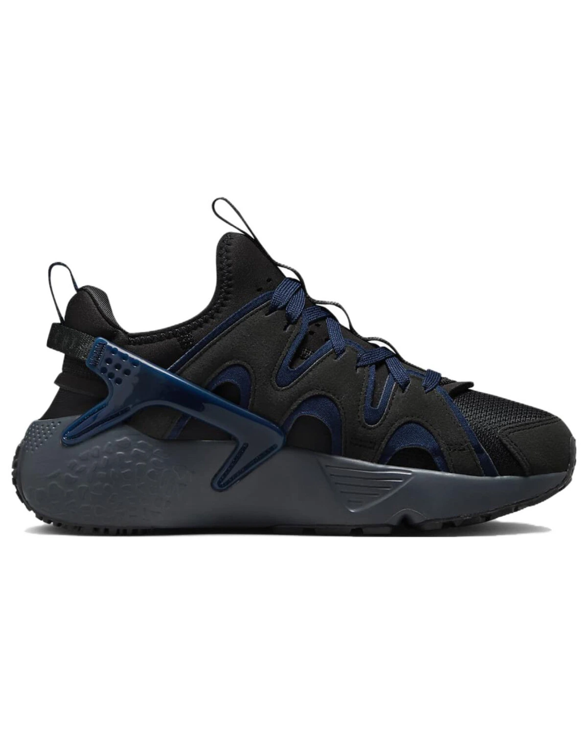 Nike Air Huarache унисекс кроссовки черные с синим акцентом на шнуровке картинка