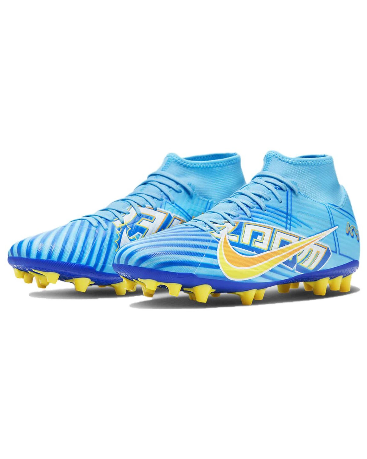 Nike Zoom Superfly 9 футбольные бутсы высокие синие с желтым картинка