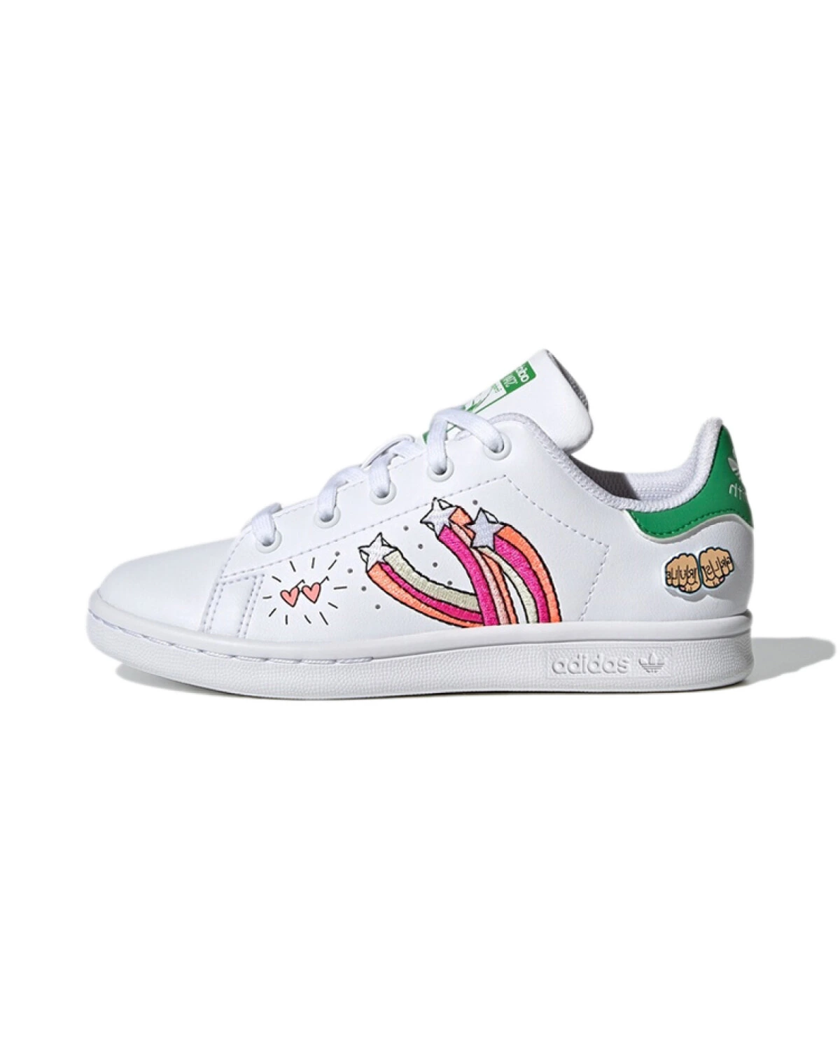 Adidas Originals Stan Smith детские кроссовки белые с зелеными и красными акцентами картинка