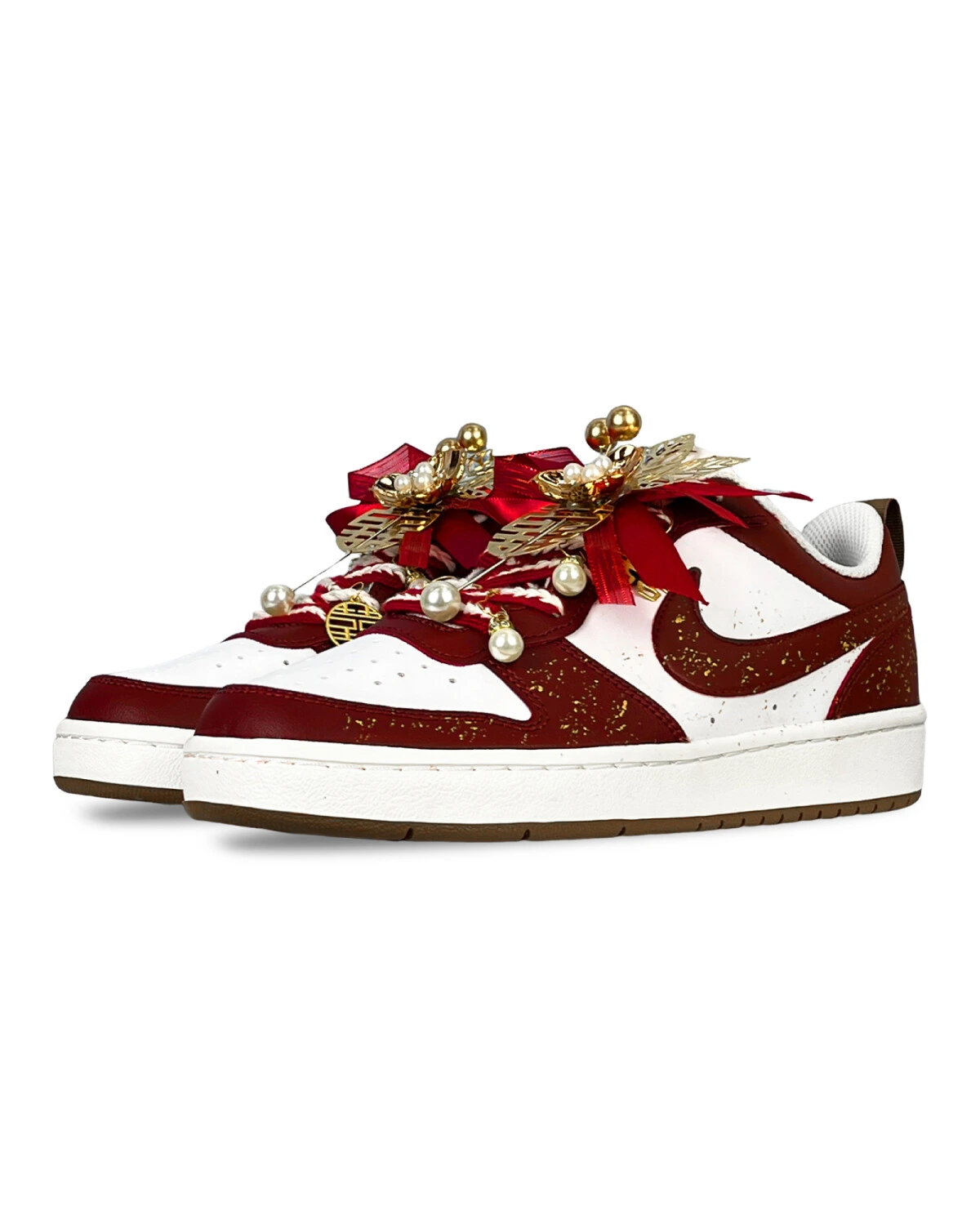 Nike Court Borough GS женские кроссовки бело-красные с золотыми акцентами картинка