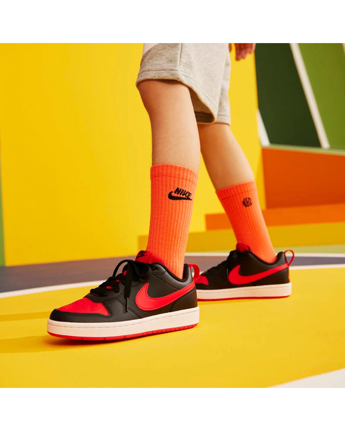 Nike Court Borough Low 2 детские кеды кожаные черно-красные картинка