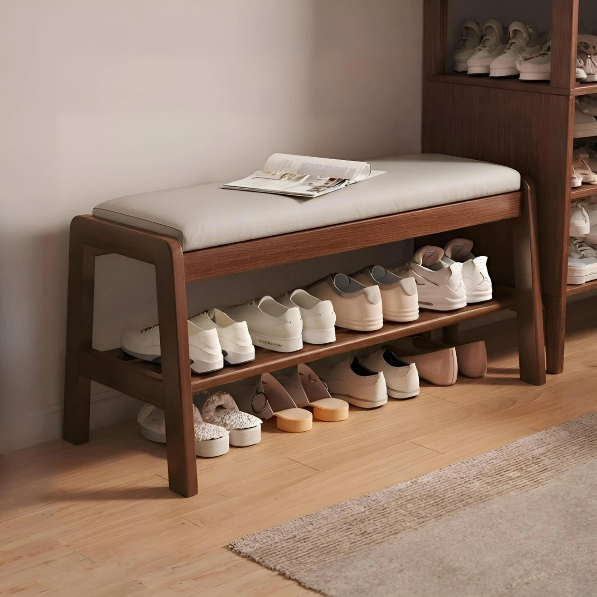 Обувница-банкетка с мягким сиденьем 100см (Коричневый) картинка