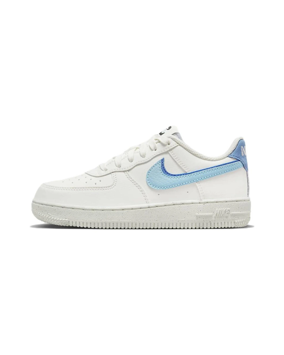 Nike Air Force 1 детские кроссовки белые с голубыми вставками картинка