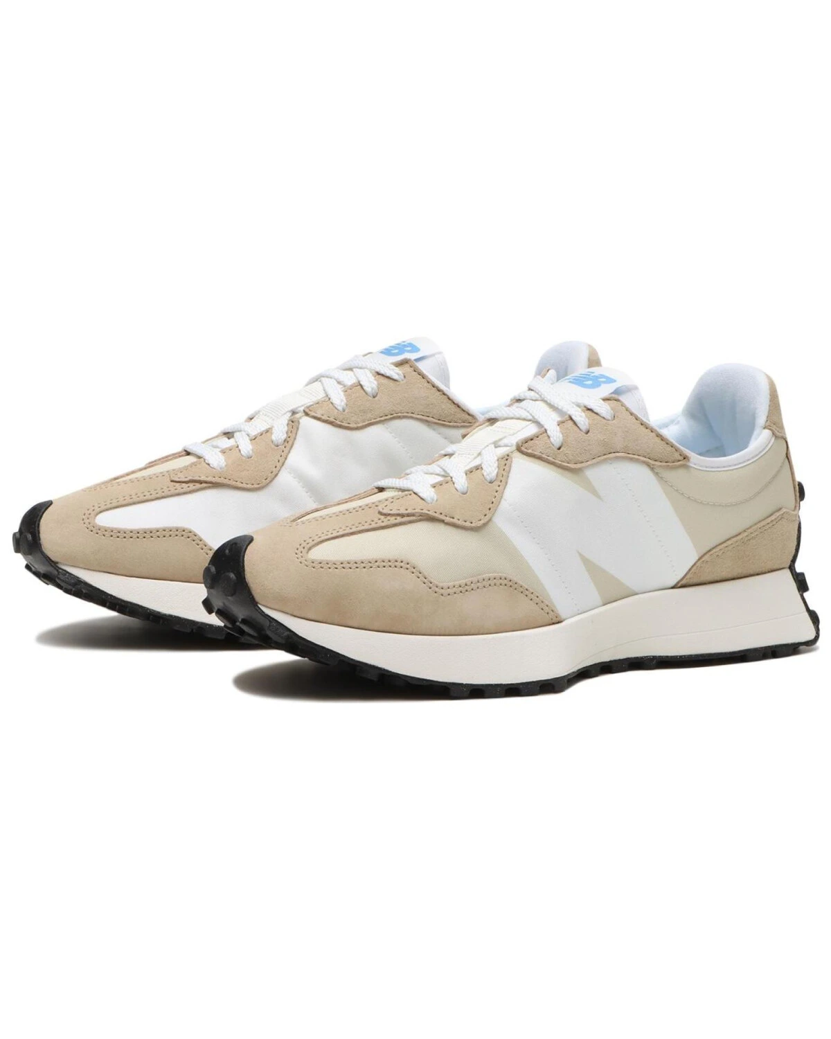 New Balance NB 327 унисекс кроссовки из кожи бело-бежевые картинка