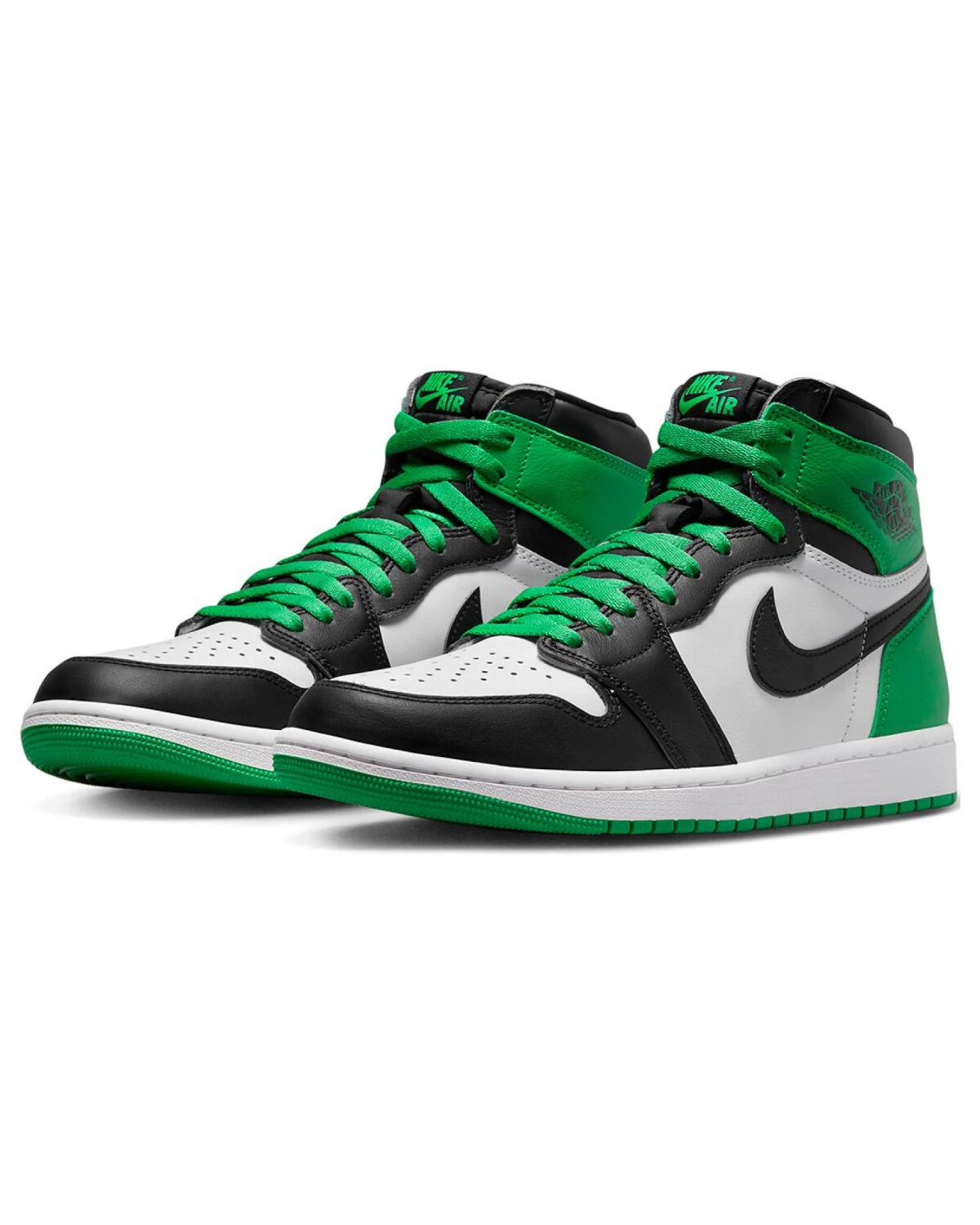 Jordan Air Jordan 1 детские кроссовки высокие бело-черно-зеленые из кожи картинка