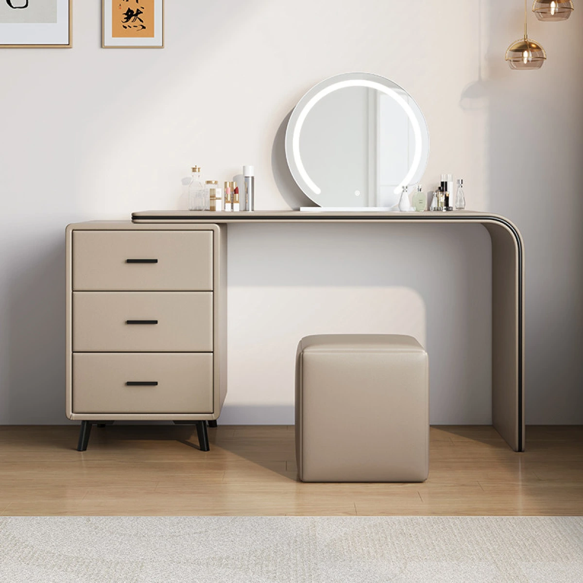 Раздвижной туалетный столик с сенсорным зеркалом (хаки) картинка