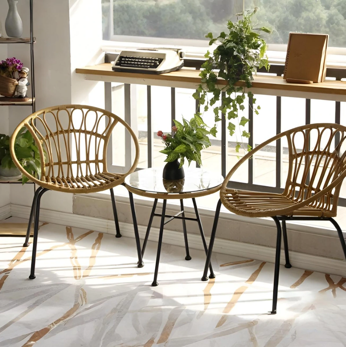 Комплект садовой мебели с плетеными креслами и столиком (Бежевый) картинка