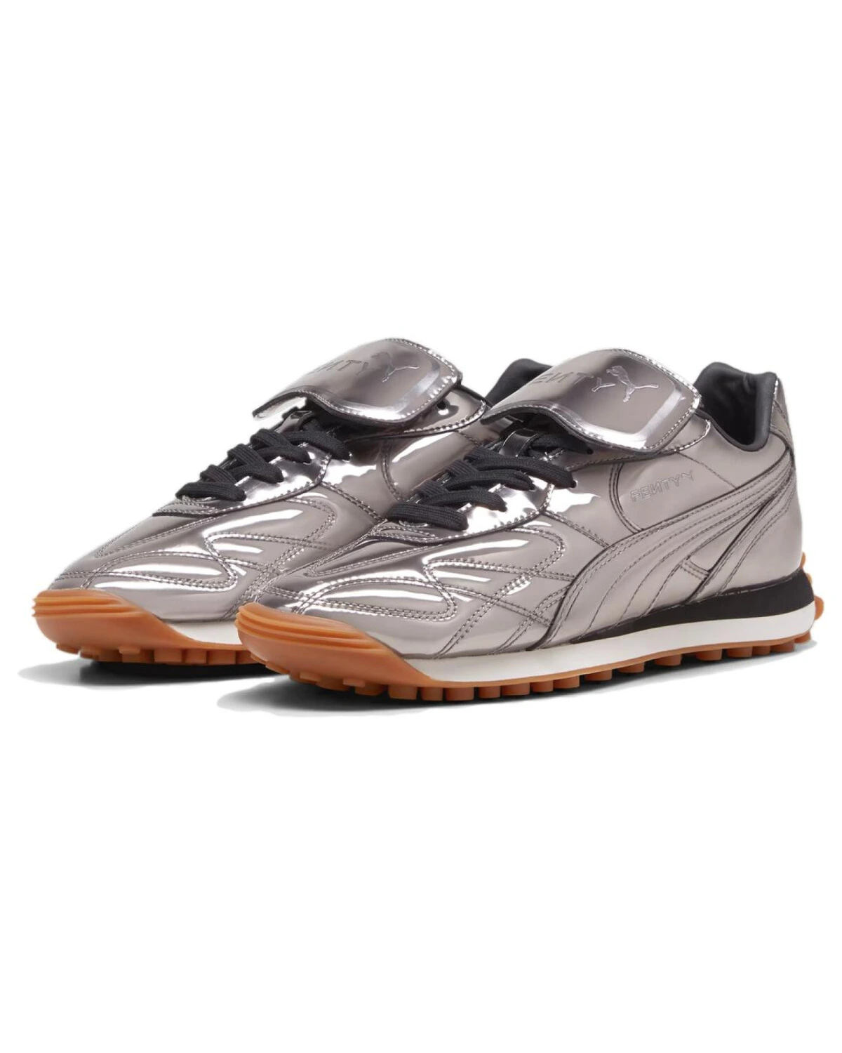 PUMA унисекс кроссовки из лакированной кожи серебряного цвета картинка